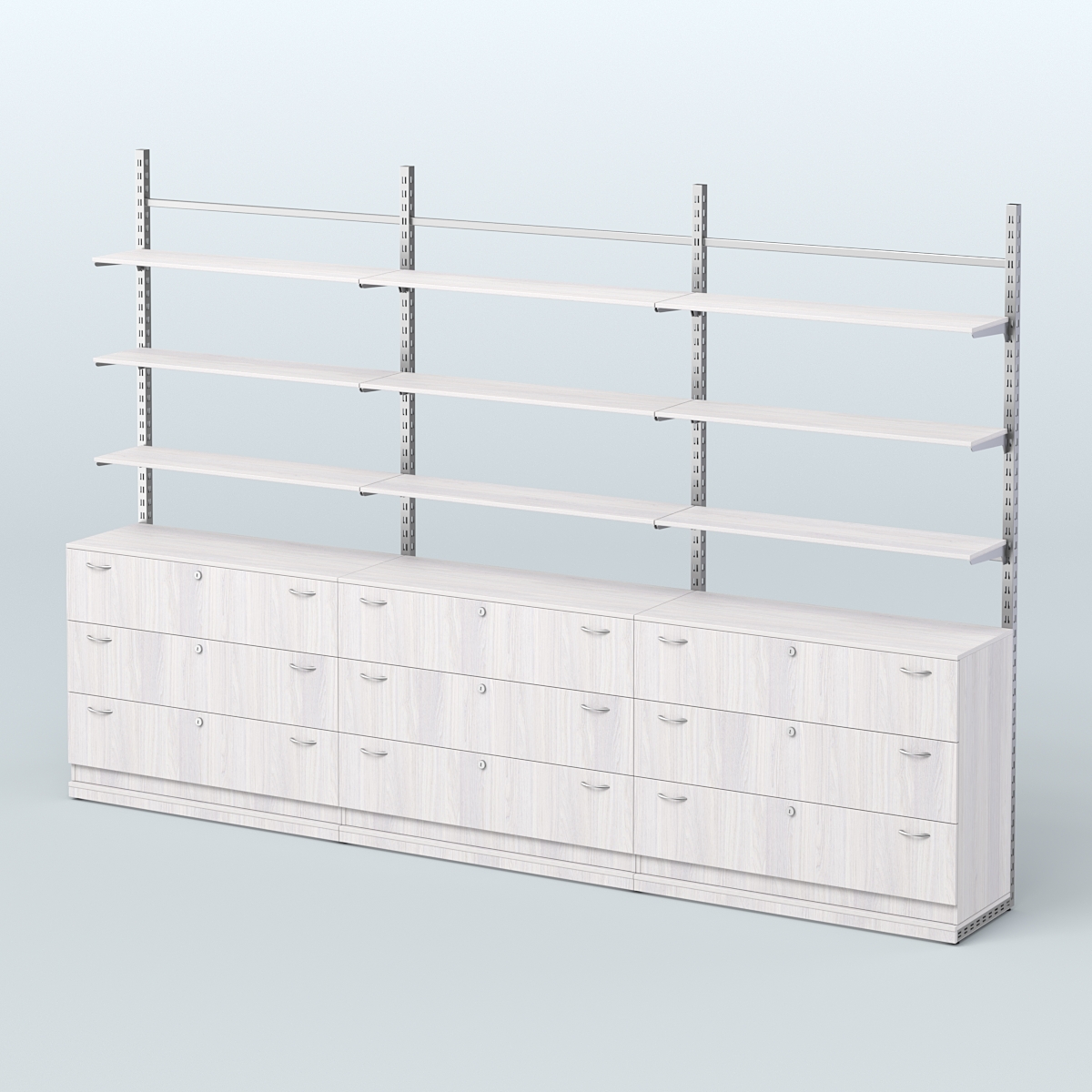 Система ЭЛЕГАНТ пристенная без ДСП №7 с тумбами Т-13 (3600 мм) Ясень Анкор светлый