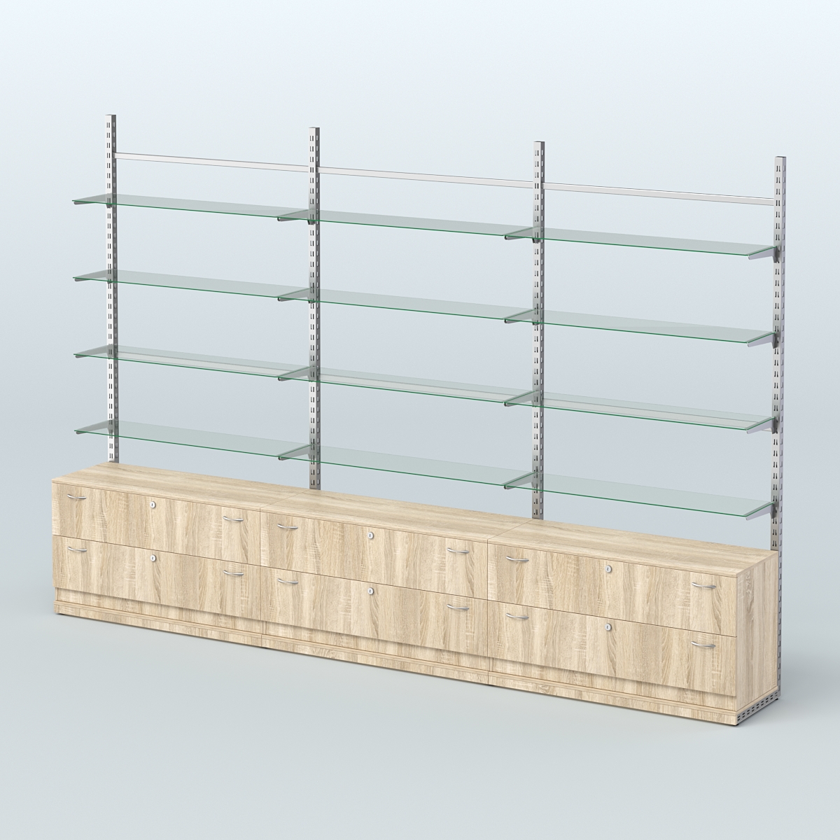 Система ЭЛЕГАНТ пристенная без ДСП №8 с тумбами Т-12 (3600 мм) Дуб сонома