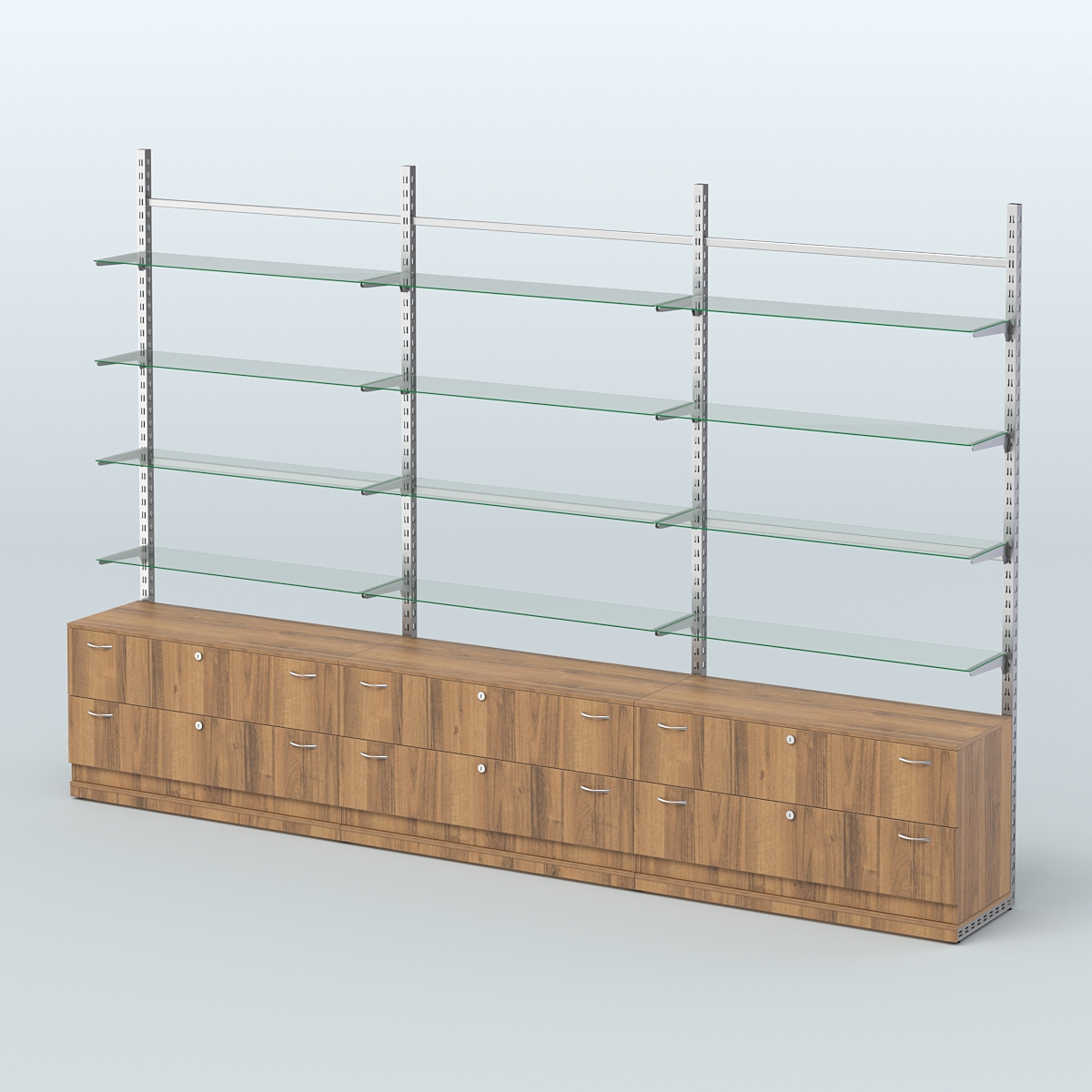 Система ЭЛЕГАНТ пристенная без ДСП №8 с тумбами Т-12 (3600 мм) Орех