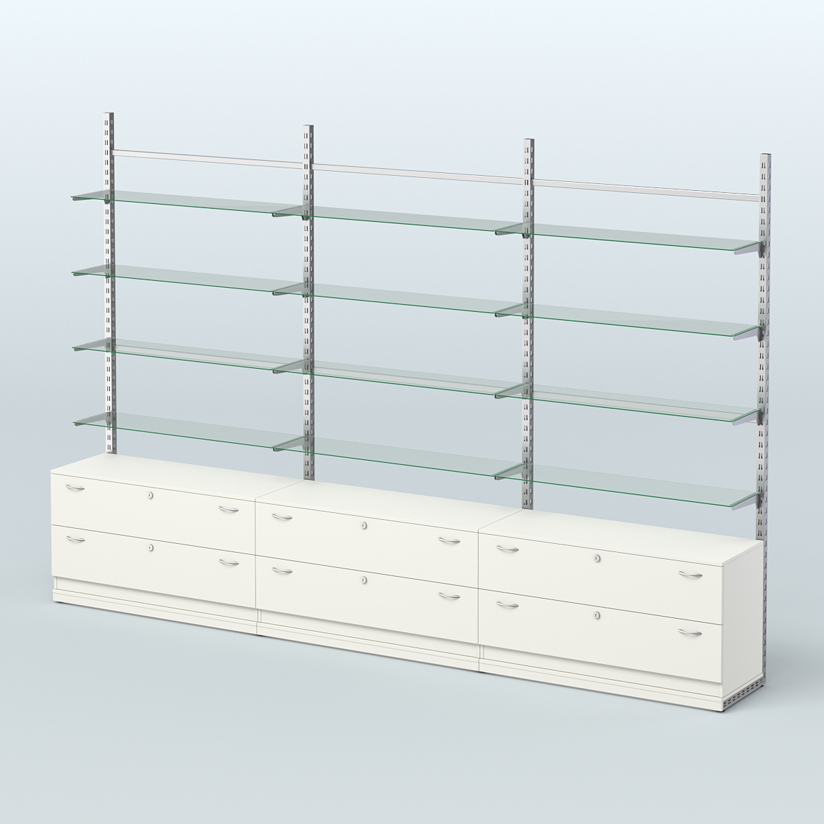 Система ЭЛЕГАНТ пристенная без ДСП №8 с тумбами Т-12 (3600 мм) Белый