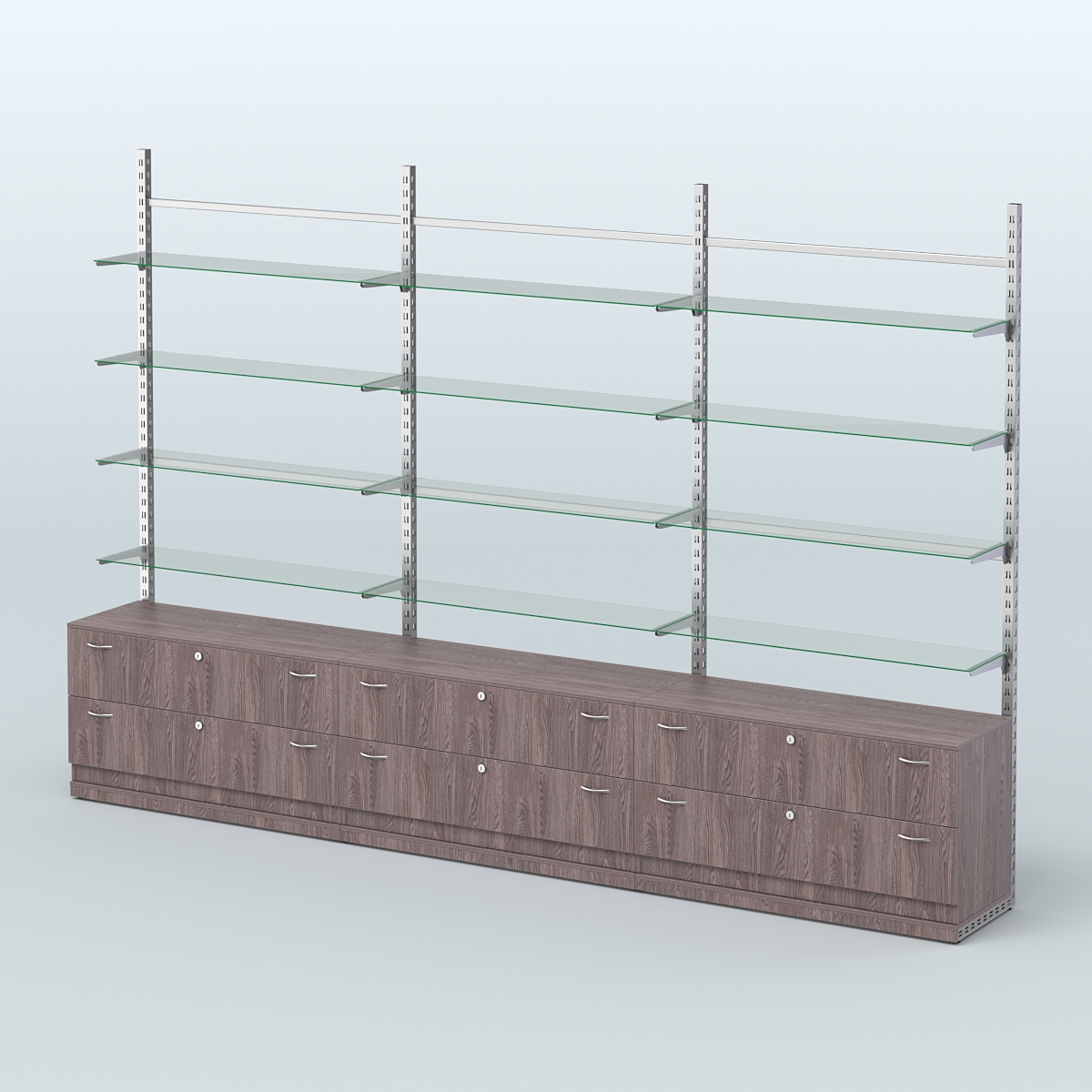 Система ЭЛЕГАНТ пристенная без ДСП №8 с тумбами Т-12 (3600 мм) Ясень Анкор темный