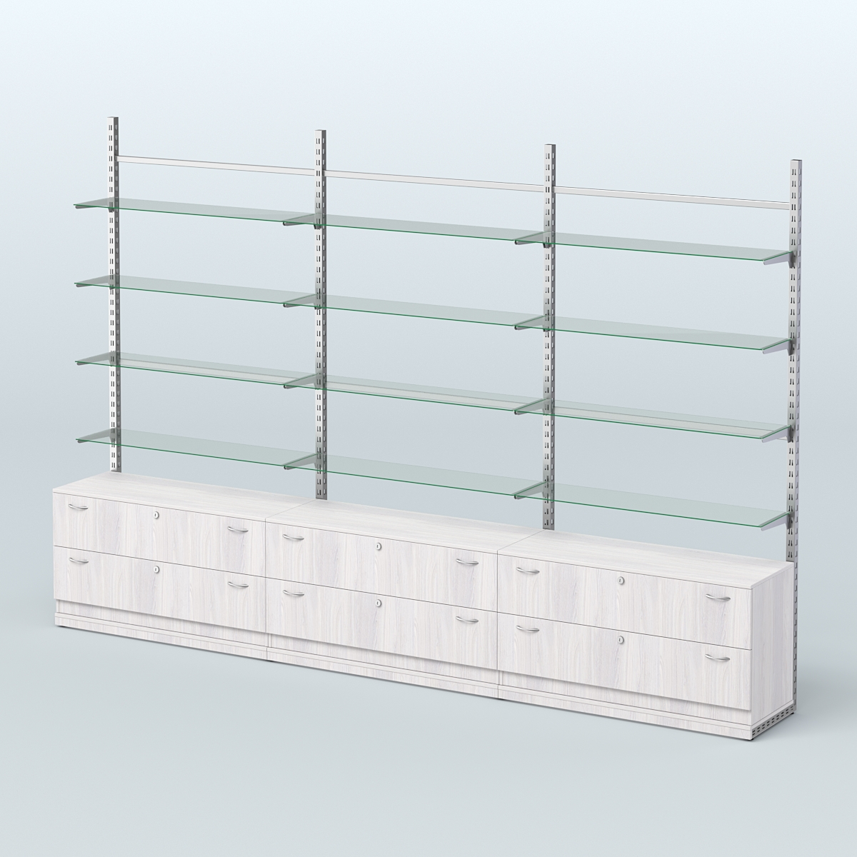 Система ЭЛЕГАНТ пристенная без ДСП №8 с тумбами Т-12 (3600 мм) Ясень Анкор светлый