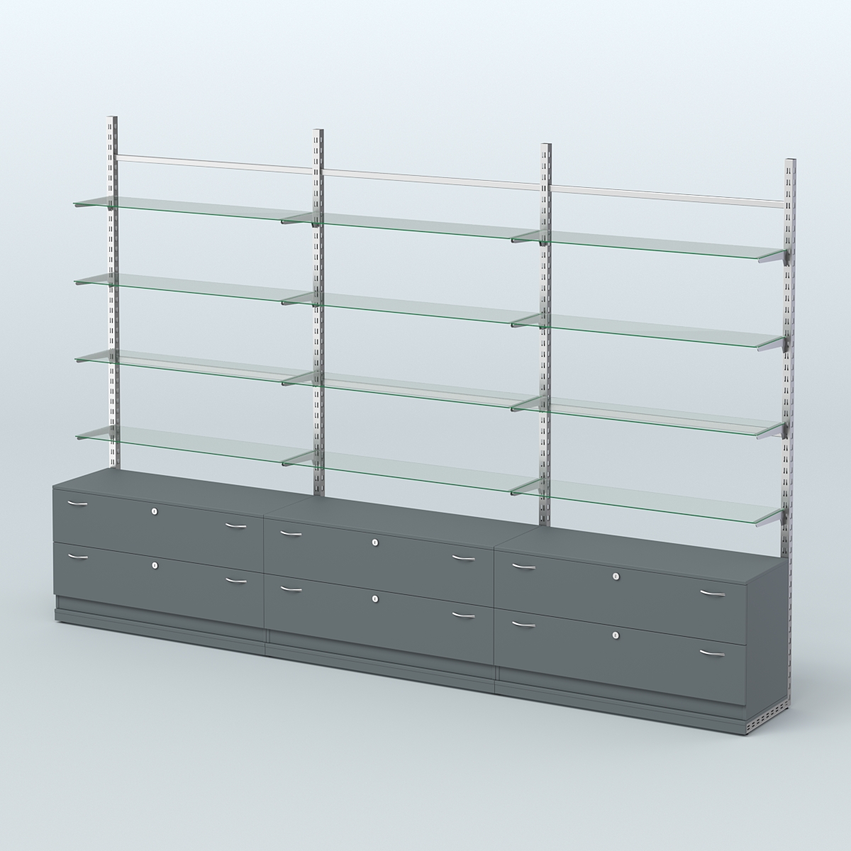 Система ЭЛЕГАНТ пристенная без ДСП №8 с тумбами Т-12 (3600 мм) Темно-Серый