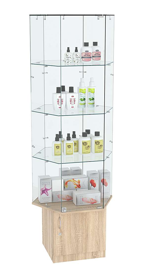 Витрина торговая шестисторонняя Истра №41  (прозрачная) Дуб сонома