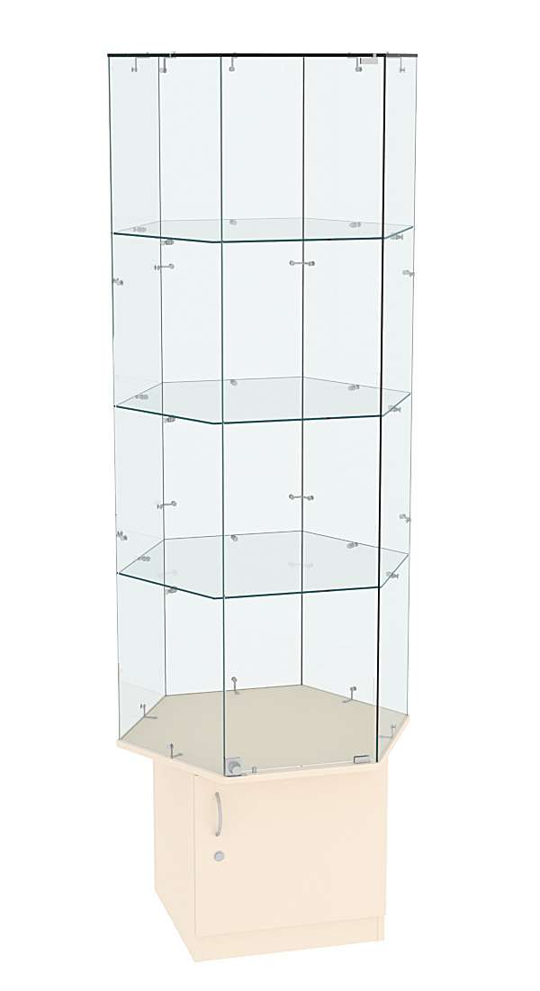 Витрина торговая шестисторонняя Истра №41  (прозрачная) Крем Вайс