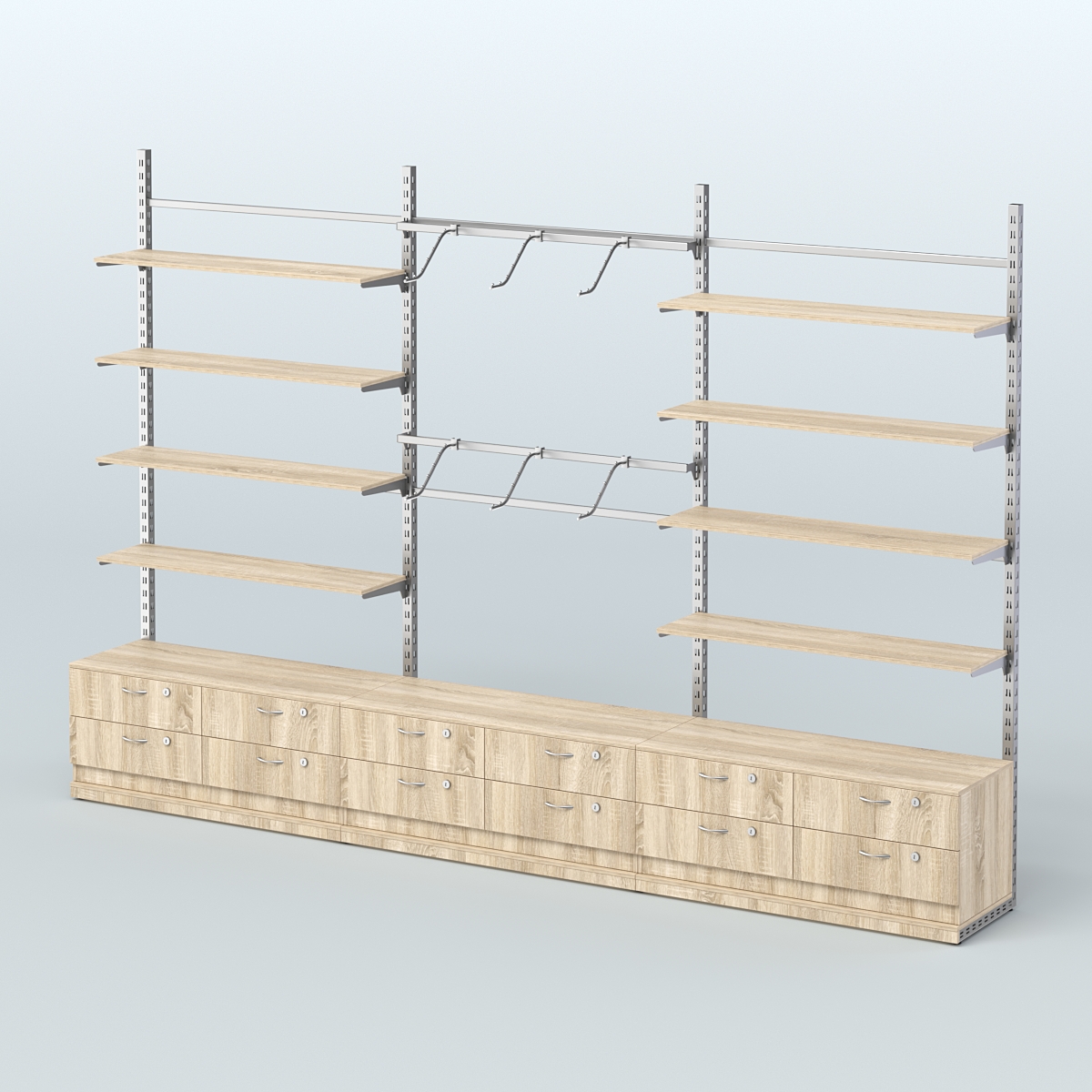 Система ЭЛЕГАНТ пристенная без ДСП №9 с тумбами Т-14 (3600 мм) Дуб сонома