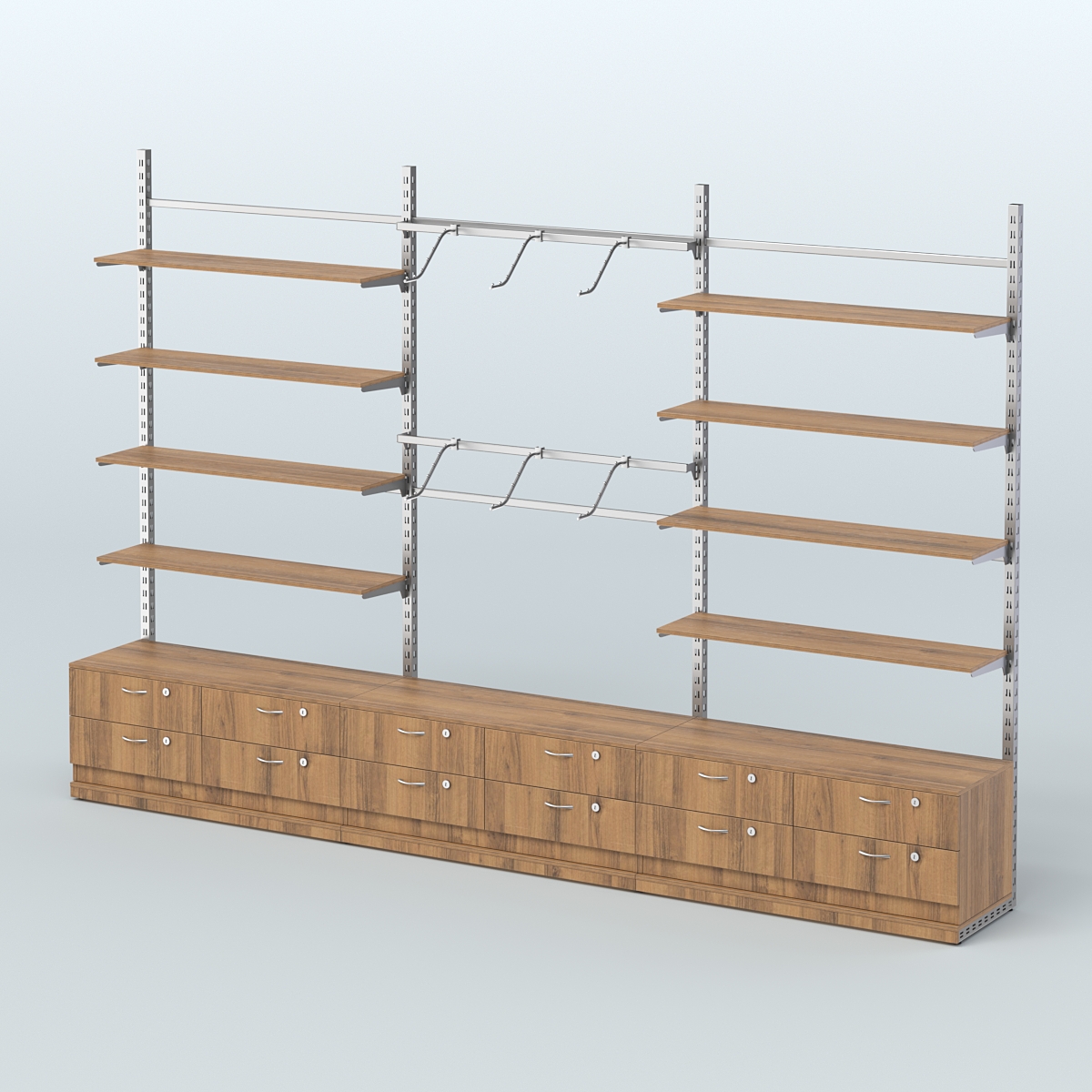 Система ЭЛЕГАНТ пристенная без ДСП №9 с тумбами Т-14 (3600 мм) Орех