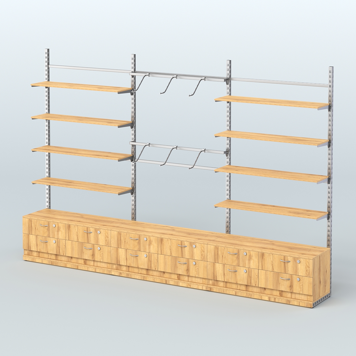 Система ЭЛЕГАНТ пристенная без ДСП №9 с тумбами Т-14 (3600 мм) Дуб Золотистый