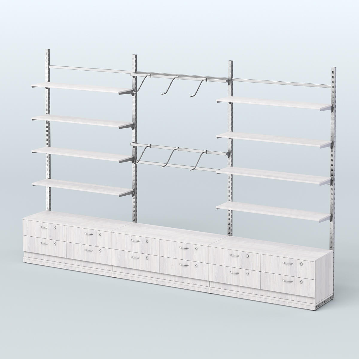 Система ЭЛЕГАНТ пристенная без ДСП №9 с тумбами Т-14 (3600 мм) Ясень Анкор светлый