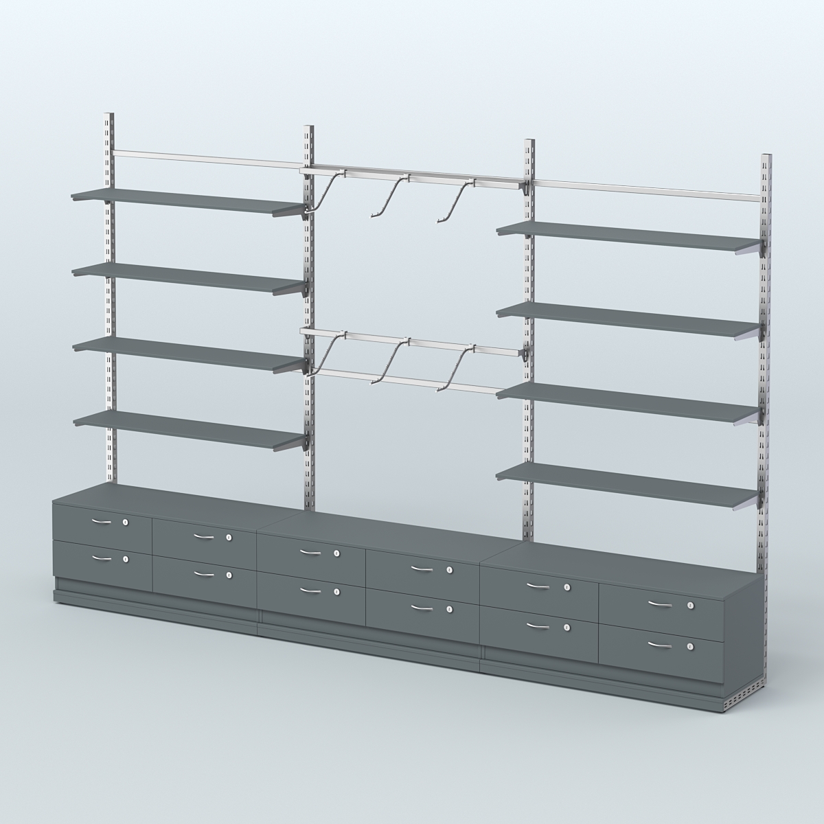 Система ЭЛЕГАНТ пристенная без ДСП №9 с тумбами Т-14 (3600 мм) Темно-Серый