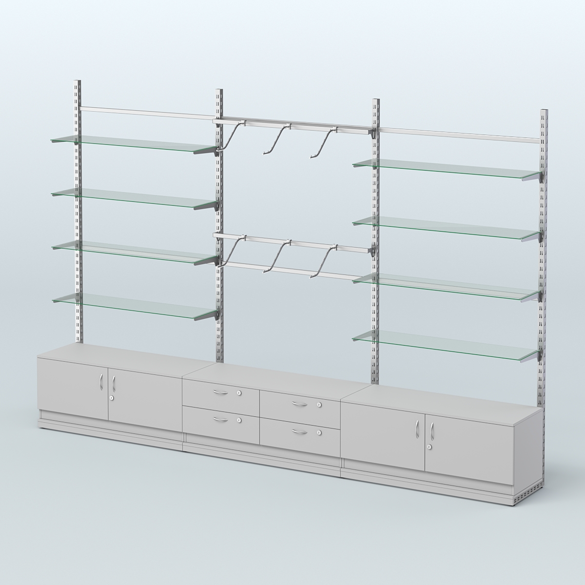 Система ЭЛЕГАНТ пристенная без ДСП №10 с тумбами Т-14 и Т-21 (3600 мм) Серый