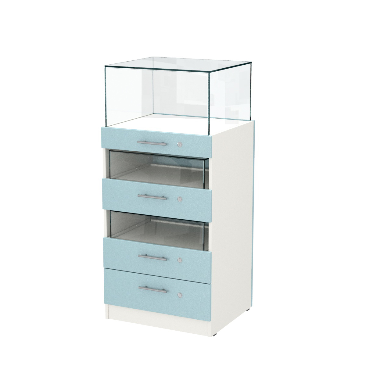 Прилавок ювелирный "Диаманд" №3-600 пристенный ЛДСП белый + МДФ голубой