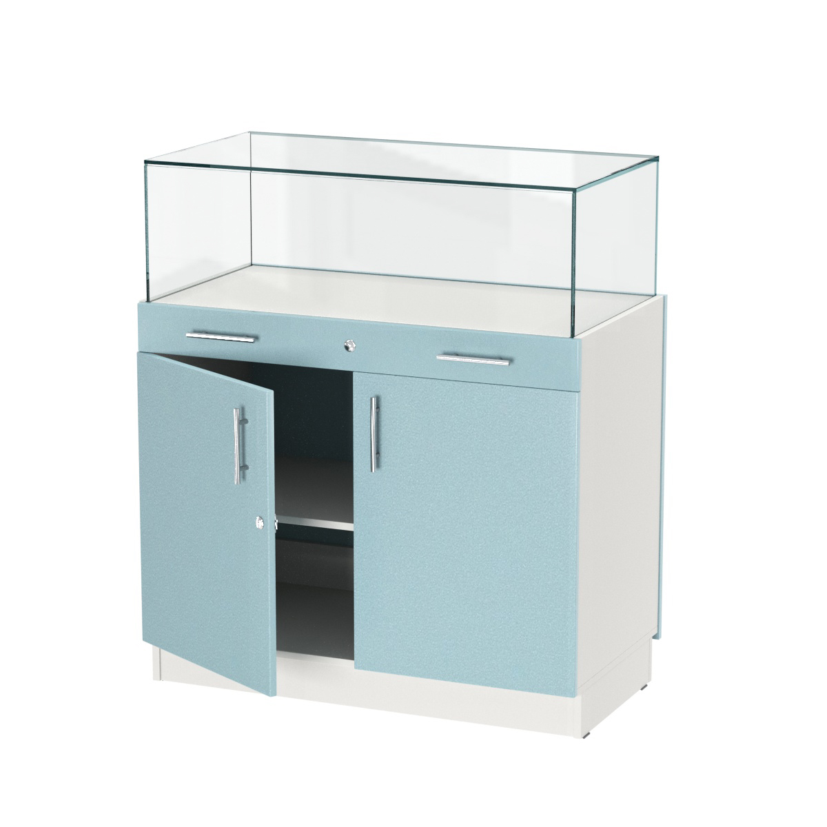 Прилавок ювелирный "Диаманд" №1-1000 ЛДСП белый + МДФ голубой