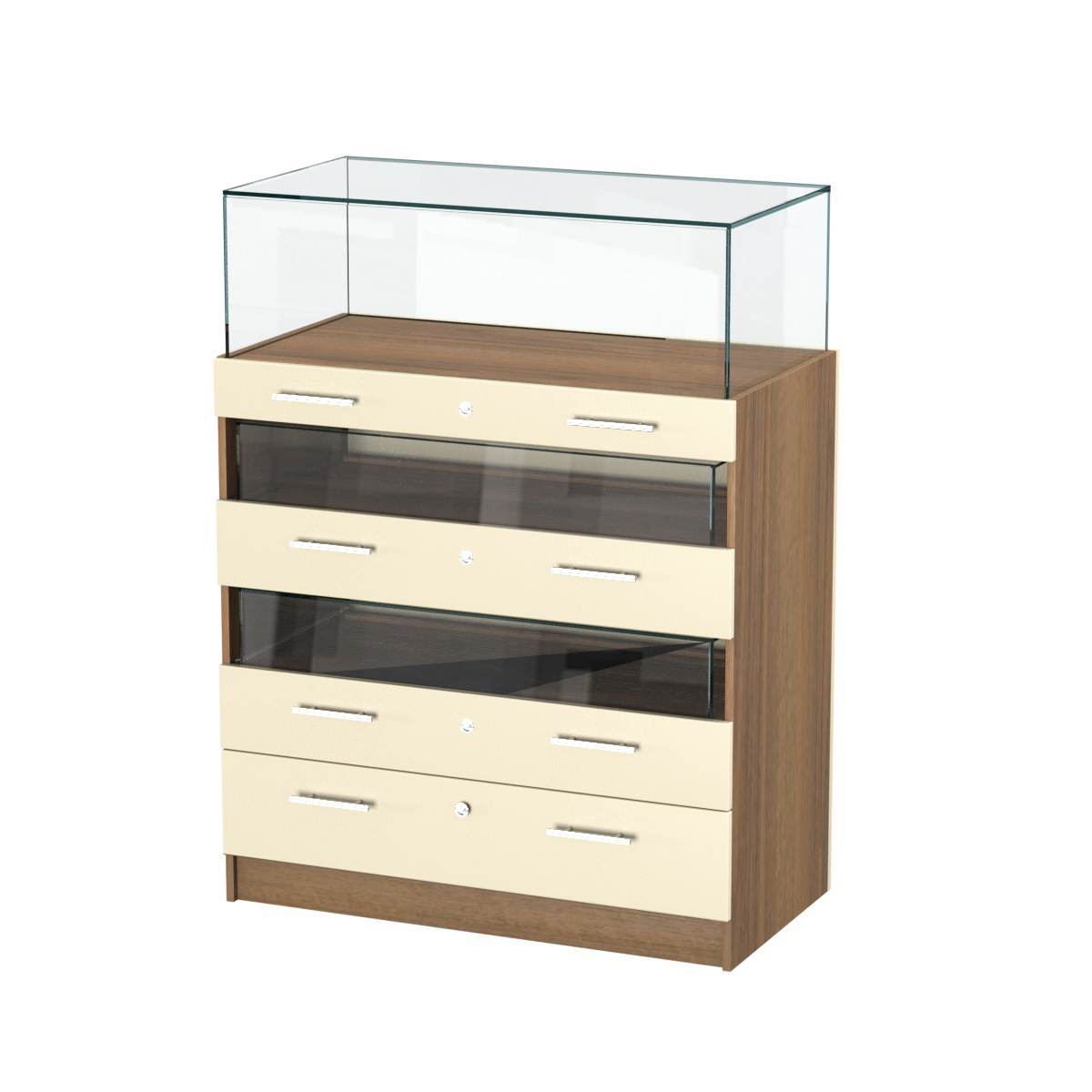 Прилавок ювелирный "Диаманд" №3-1000 пристенный Орех + Крем Вайс