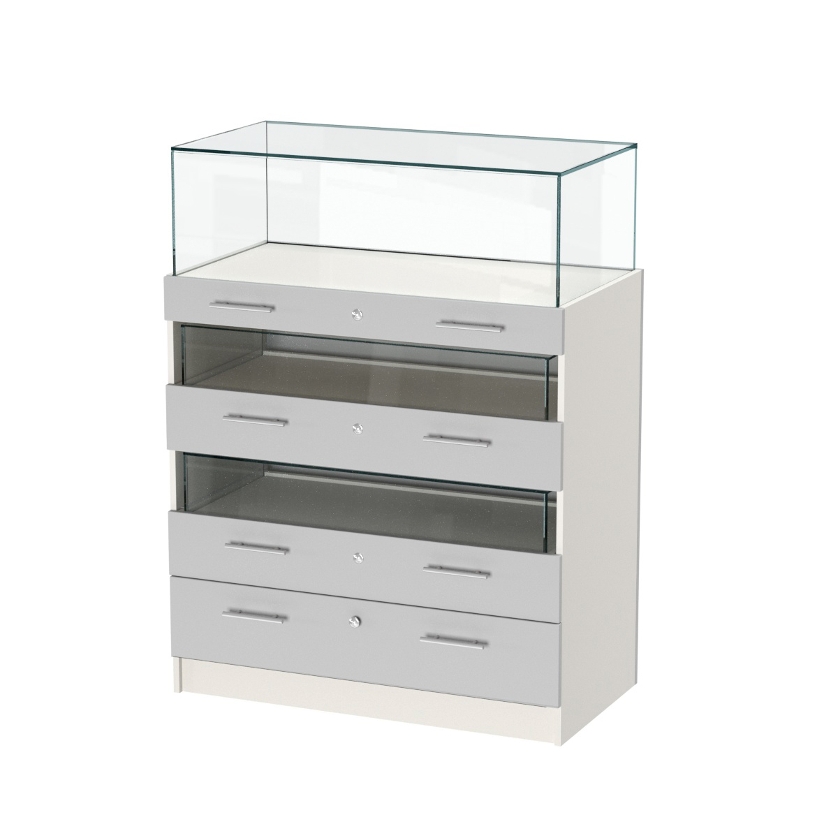 Прилавок ювелирный "Диаманд" №3-1000 пристенный Белый + Серый