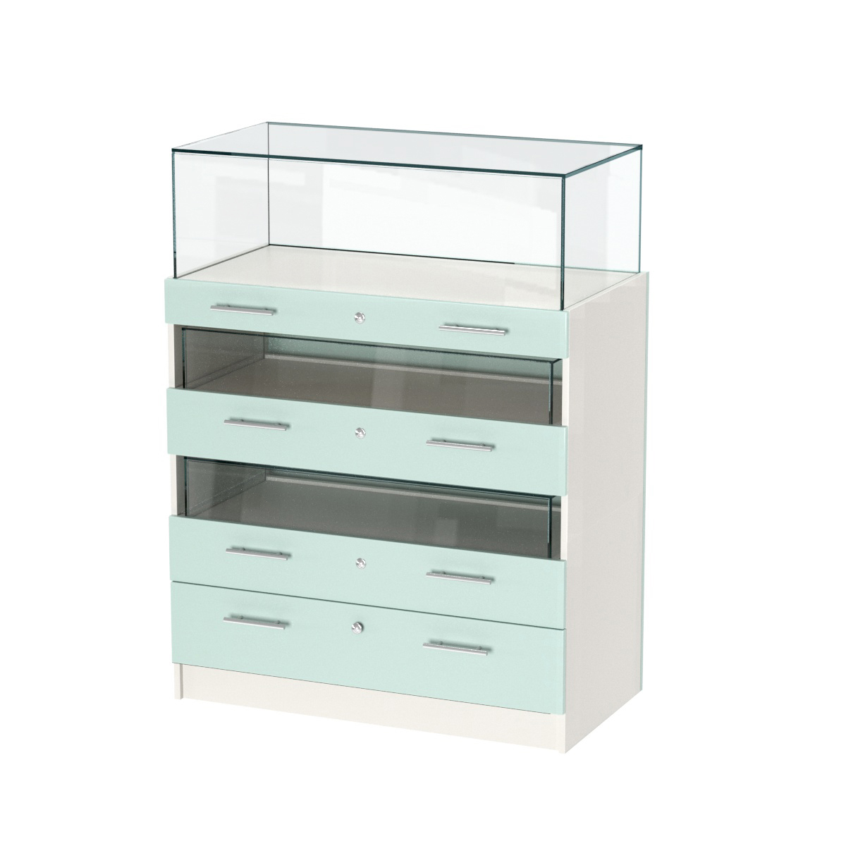 Прилавок ювелирный "Диаманд" №3-1000 пристенный ЛДСП белый + МДФ мята