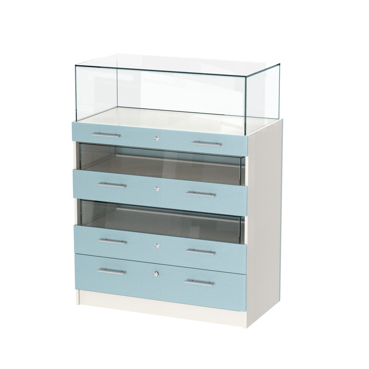 Прилавок ювелирный "Диаманд" №3-1000 пристенный ЛДСП белый + МДФ голубой