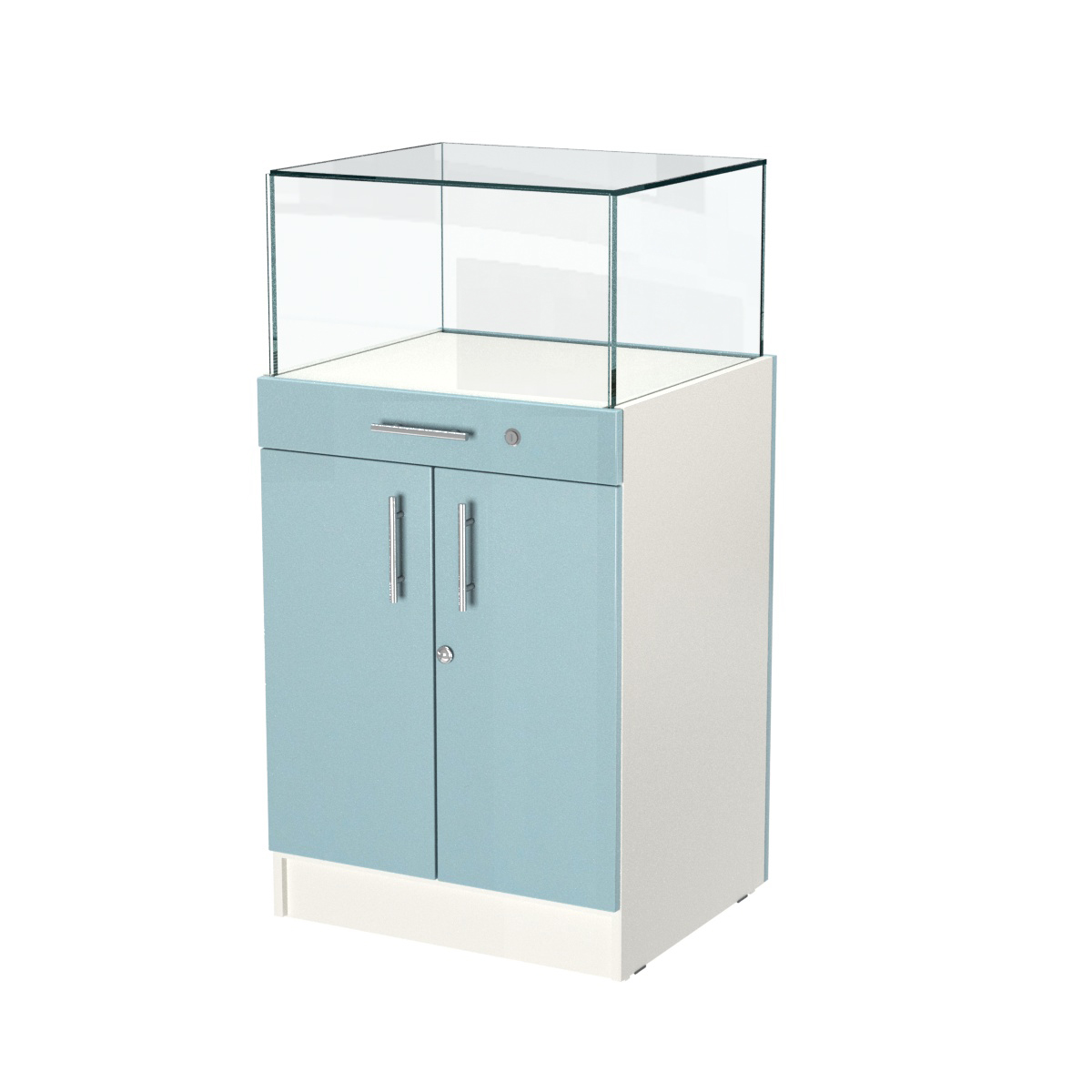 Прилавок ювелирный "Диаманд" №1-600 пристенный ЛДСП белый + МДФ голубой