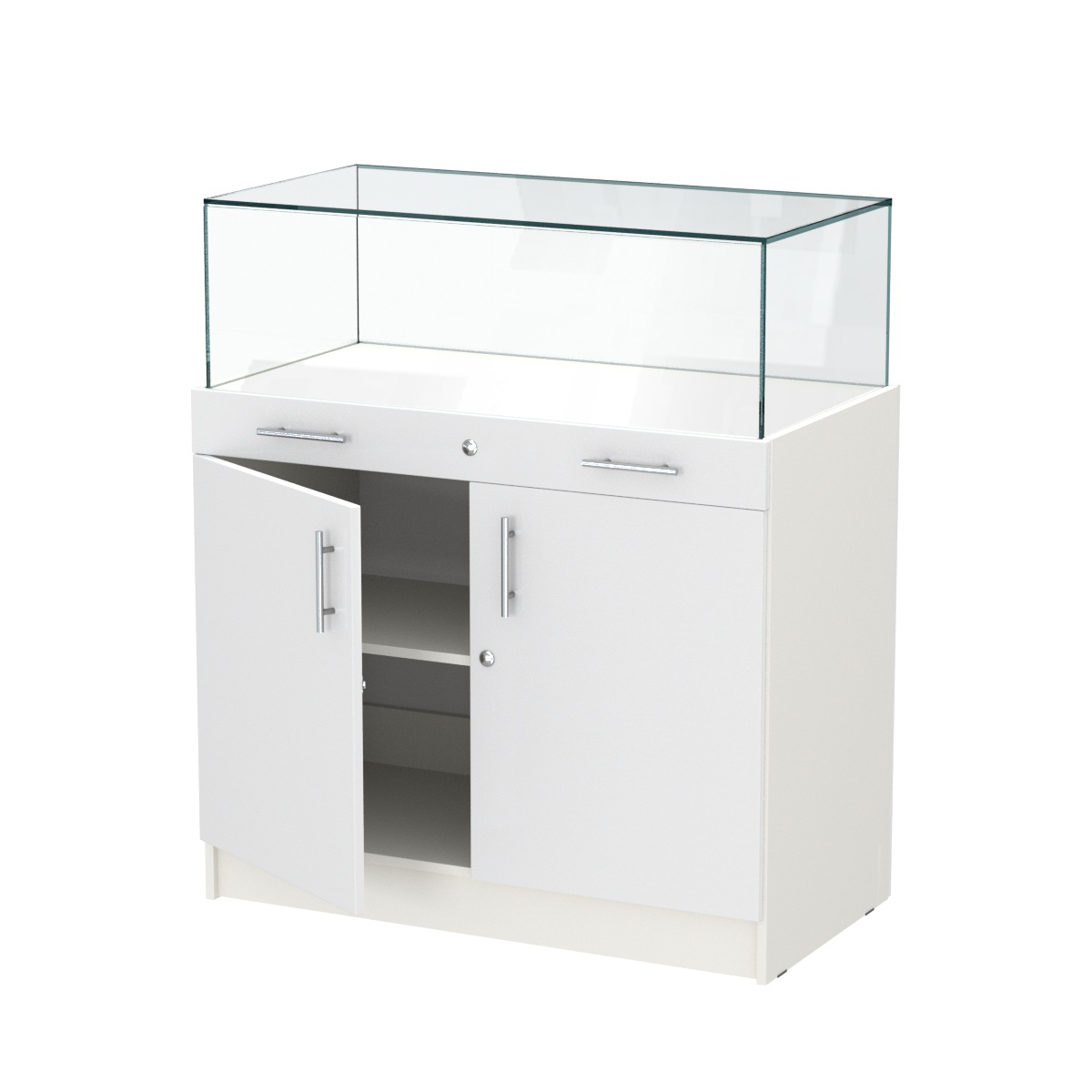 Прилавок ювелирный "Диаманд" №1-1000 пристенный ЛДСП белый + МДФ белый