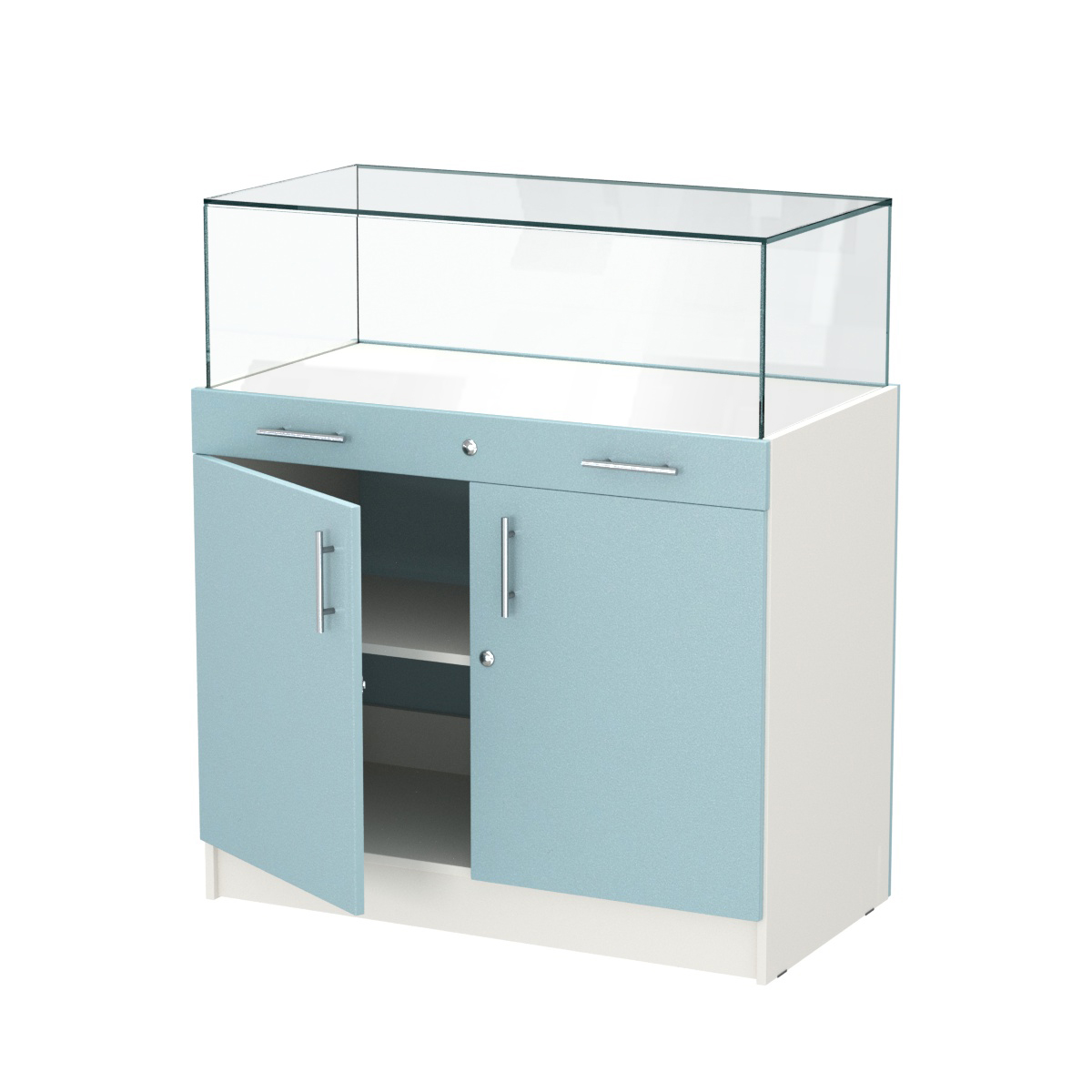 Прилавок ювелирный "Диаманд" №1-1000 пристенный ЛДСП белый + МДФ голубой