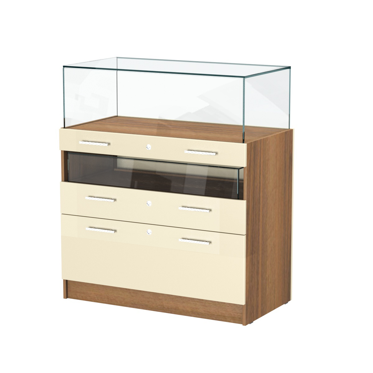 Прилавок ювелирный "Диаманд" №2-1000 пристенный Орех + Крем Вайс