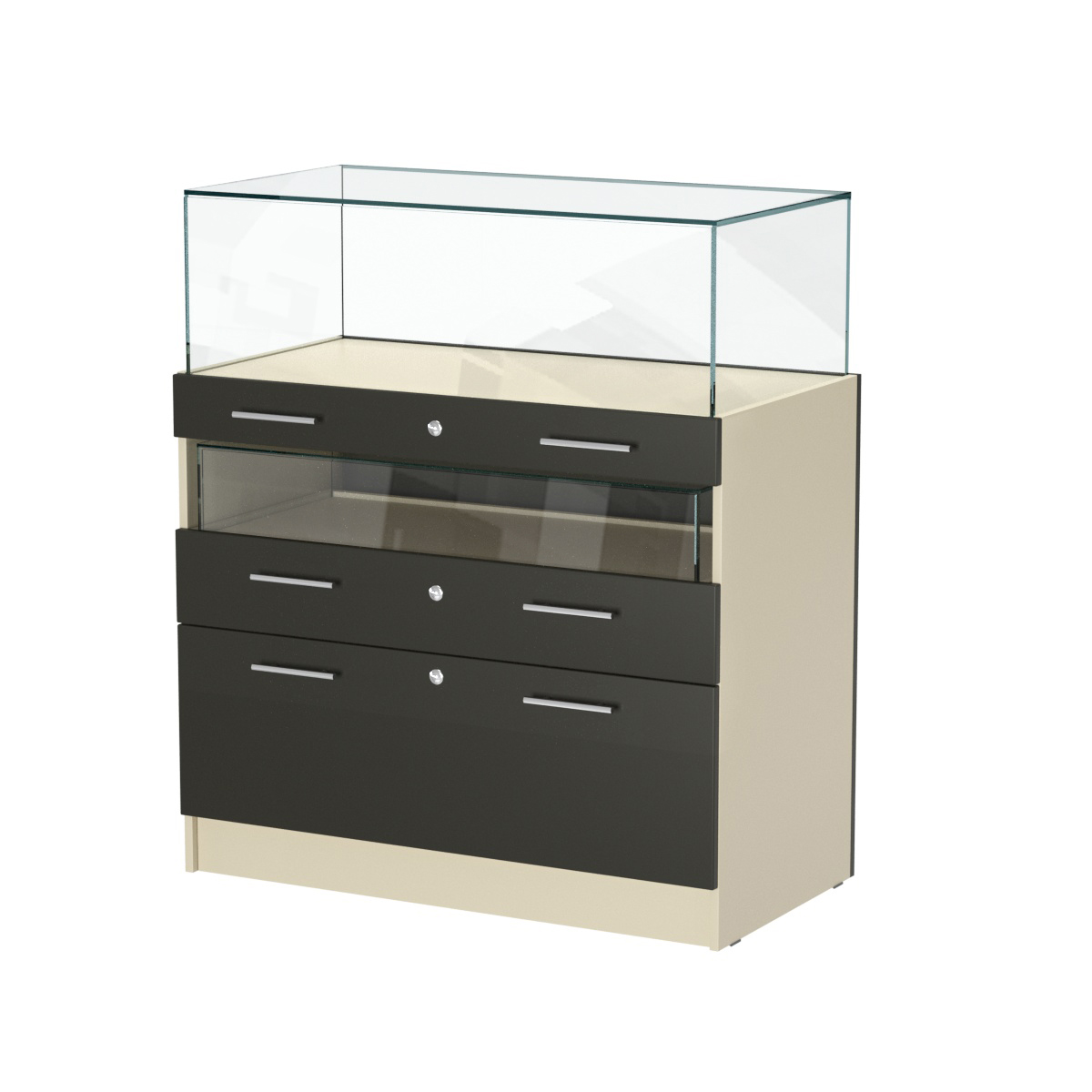 Прилавок ювелирный "Диаманд" №2-1000 пристенный Крем Вайс + Черный