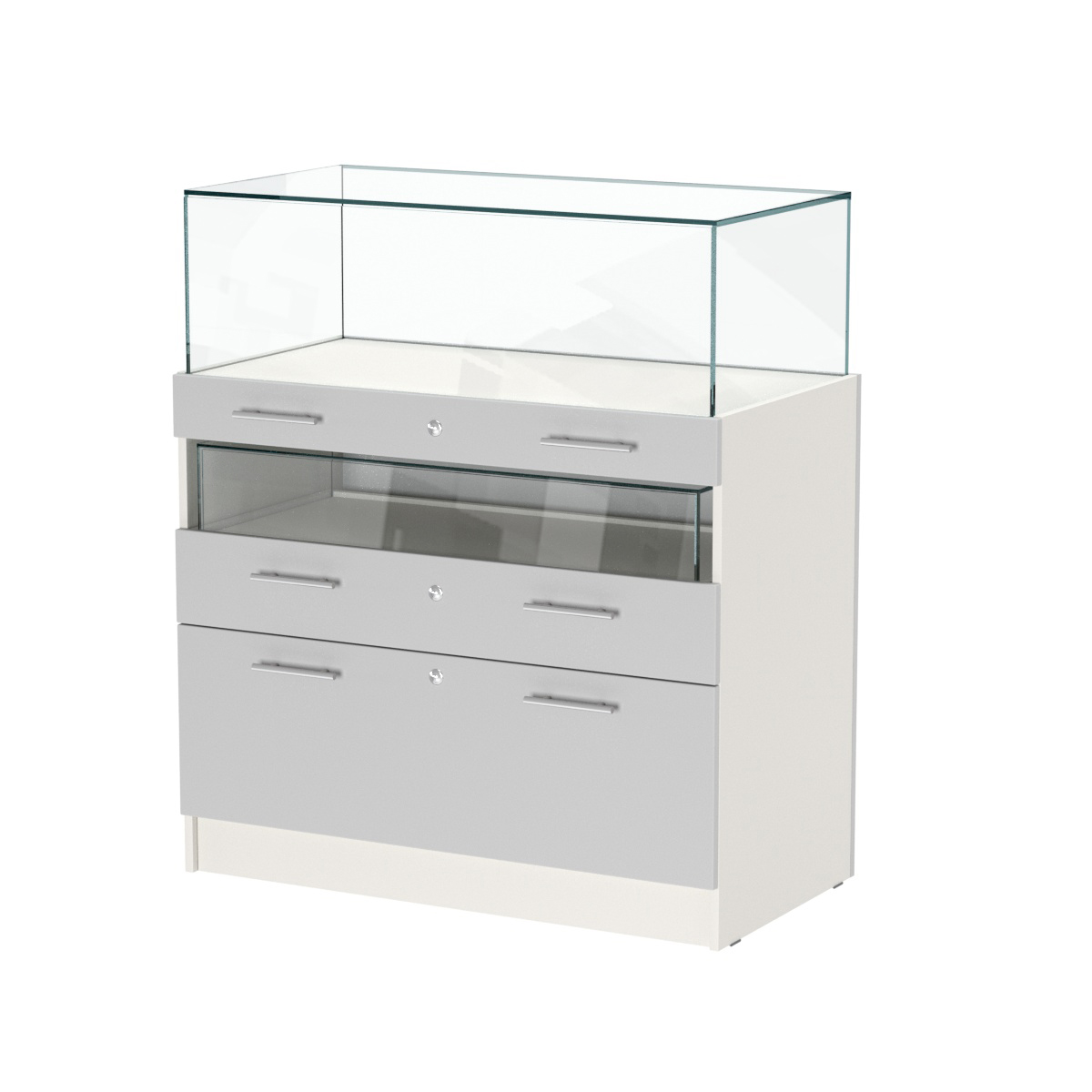 Прилавок ювелирный "Диаманд" №2-1000 пристенный Белый + Серый