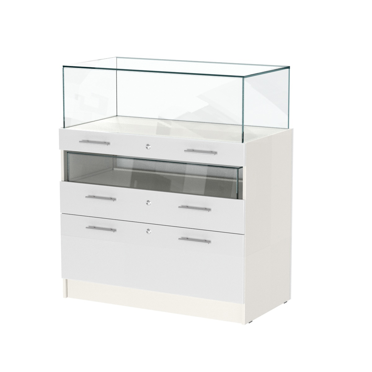 Прилавок ювелирный "Диаманд" №2-1000 пристенный ЛДСП белый + МДФ белый