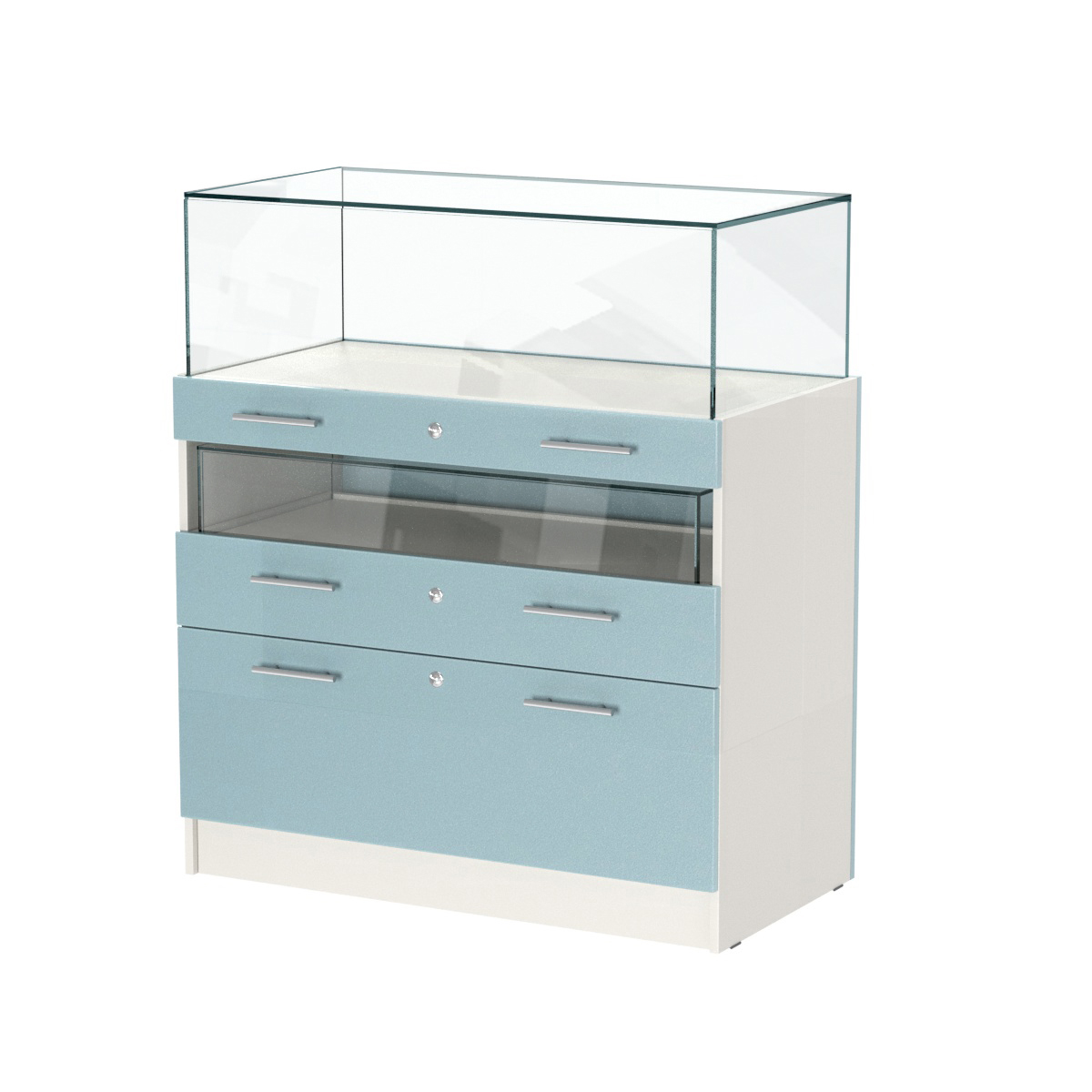 Прилавок ювелирный "Диаманд" №2-1000 пристенный ЛДСП белый + МДФ голубой