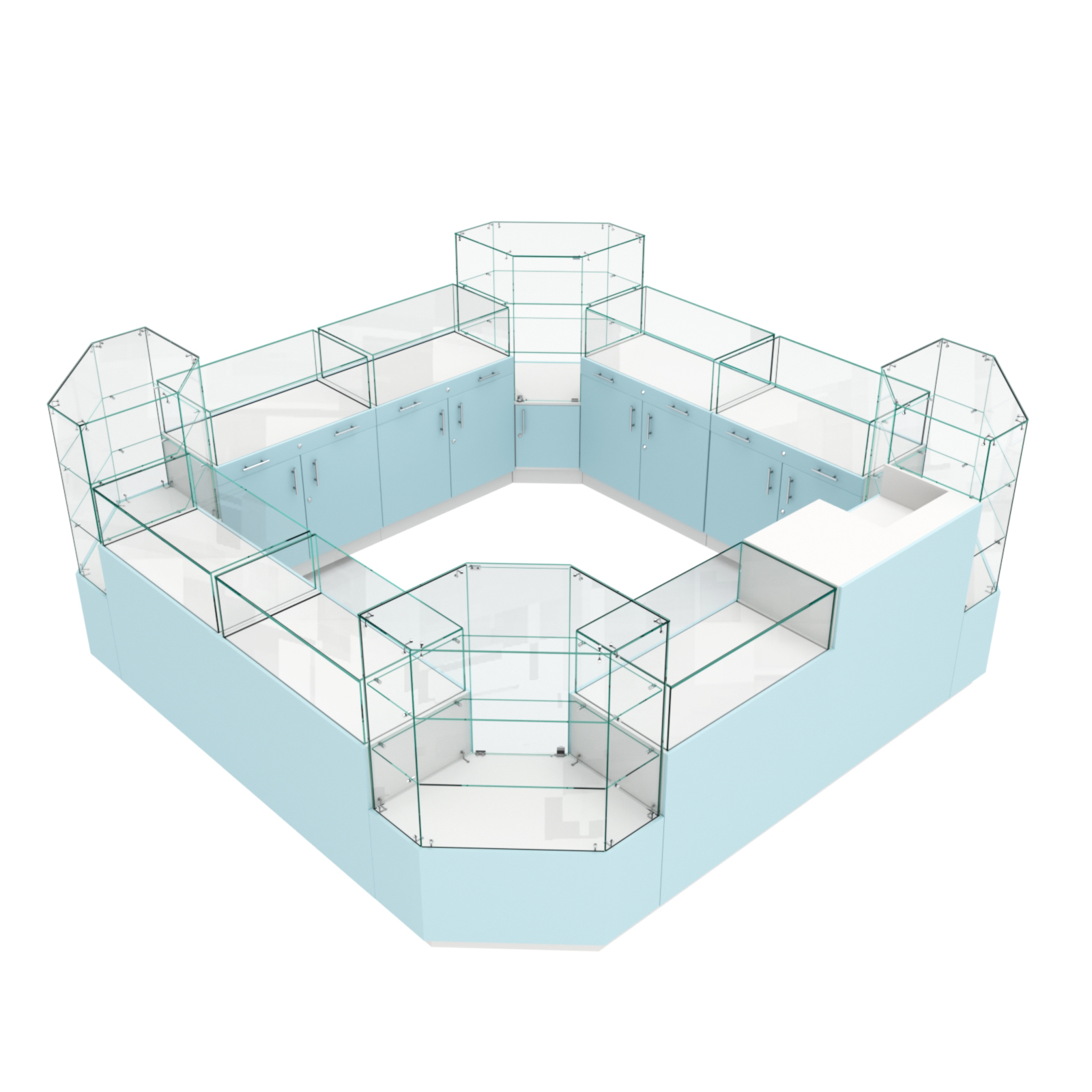 Остров ювелирный "Диаманд" №2 ЛДСП белый + МДФ голубой