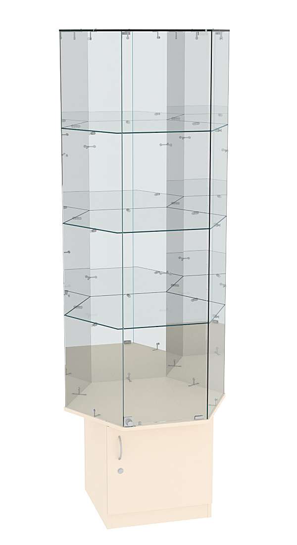 Витрина шестигранник напольная Истра №42 (три панели на З/C зеркальные) Крем Вайс