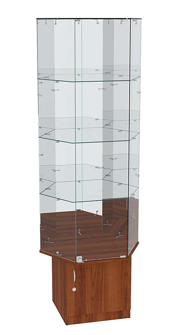 Витрина шестигранник напольная Истра №42 (три панели на З/C зеркальные) Орех