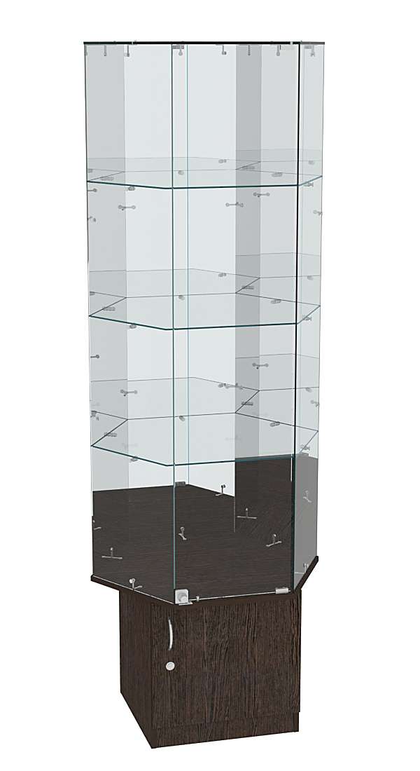 Витрина шестигранник напольная Истра №42 (три панели на З/C зеркальные) Дуб Венге
