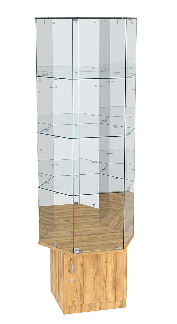 Витрина шестигранник напольная Истра №42 (три панели на З/C зеркальные) Дуб Золотистый