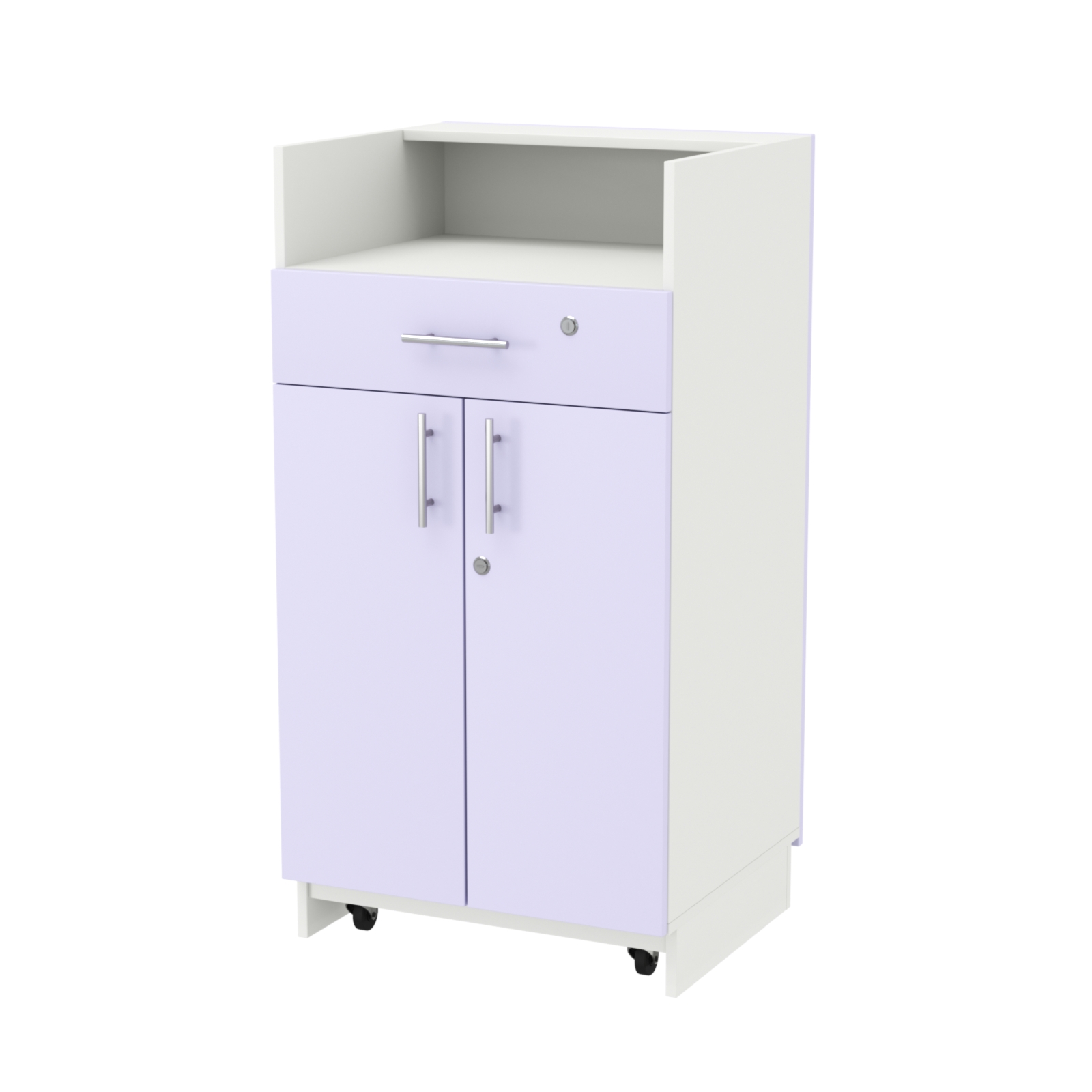 Кассовый прилавок "Диаманд" №9-600 выкатной ЛДСП белый + МДФ сирень