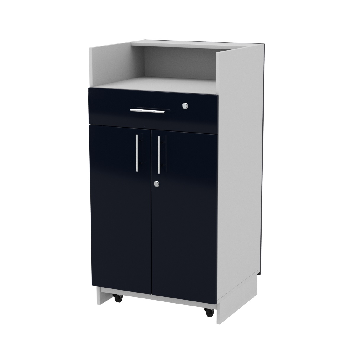 Кассовый прилавок "Диаманд" №9-600 выкатной ЛДСП серый + МДФ инфиго