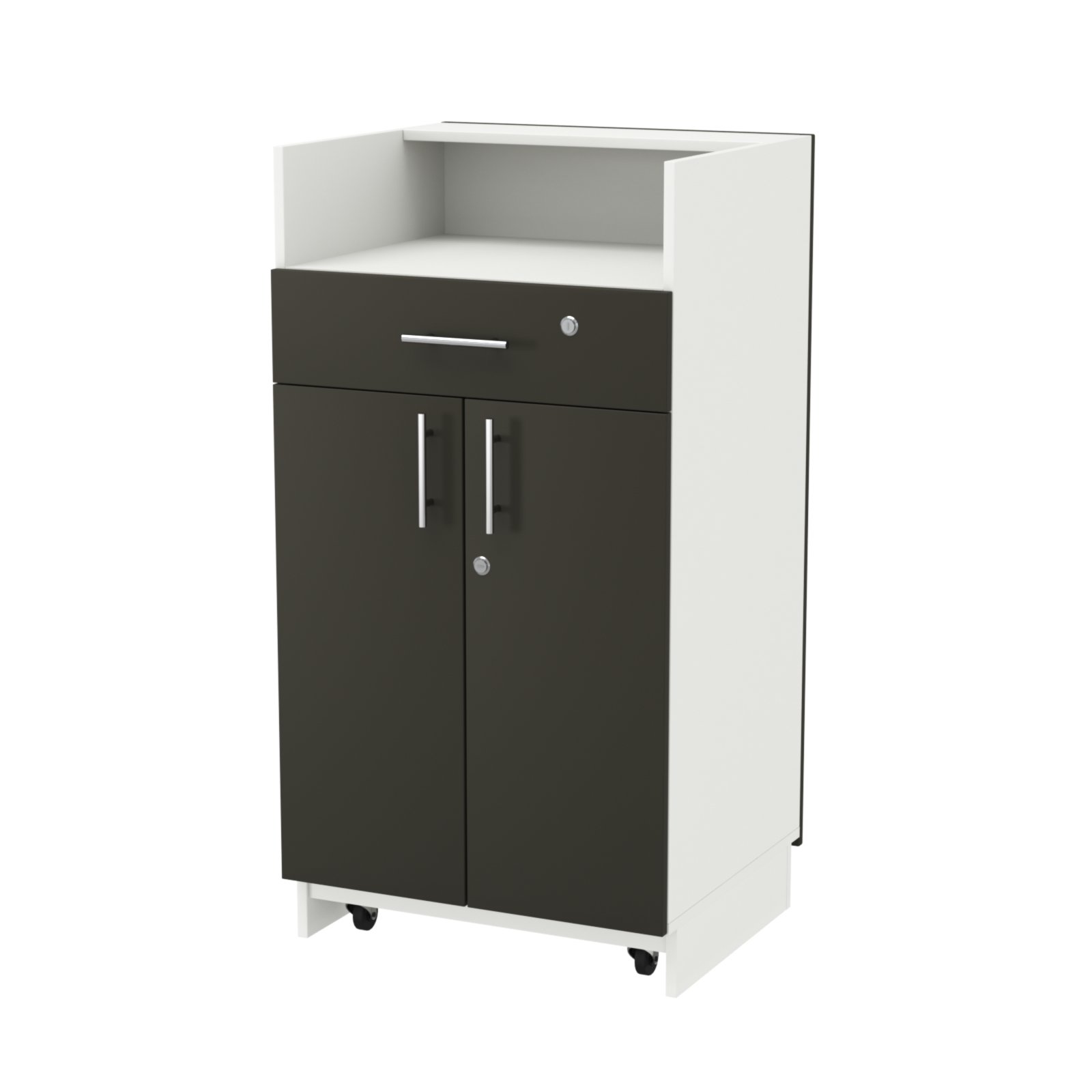 Кассовый прилавок "Диаманд" №9-600 выкатной ЛДСП белый + МДФ черный