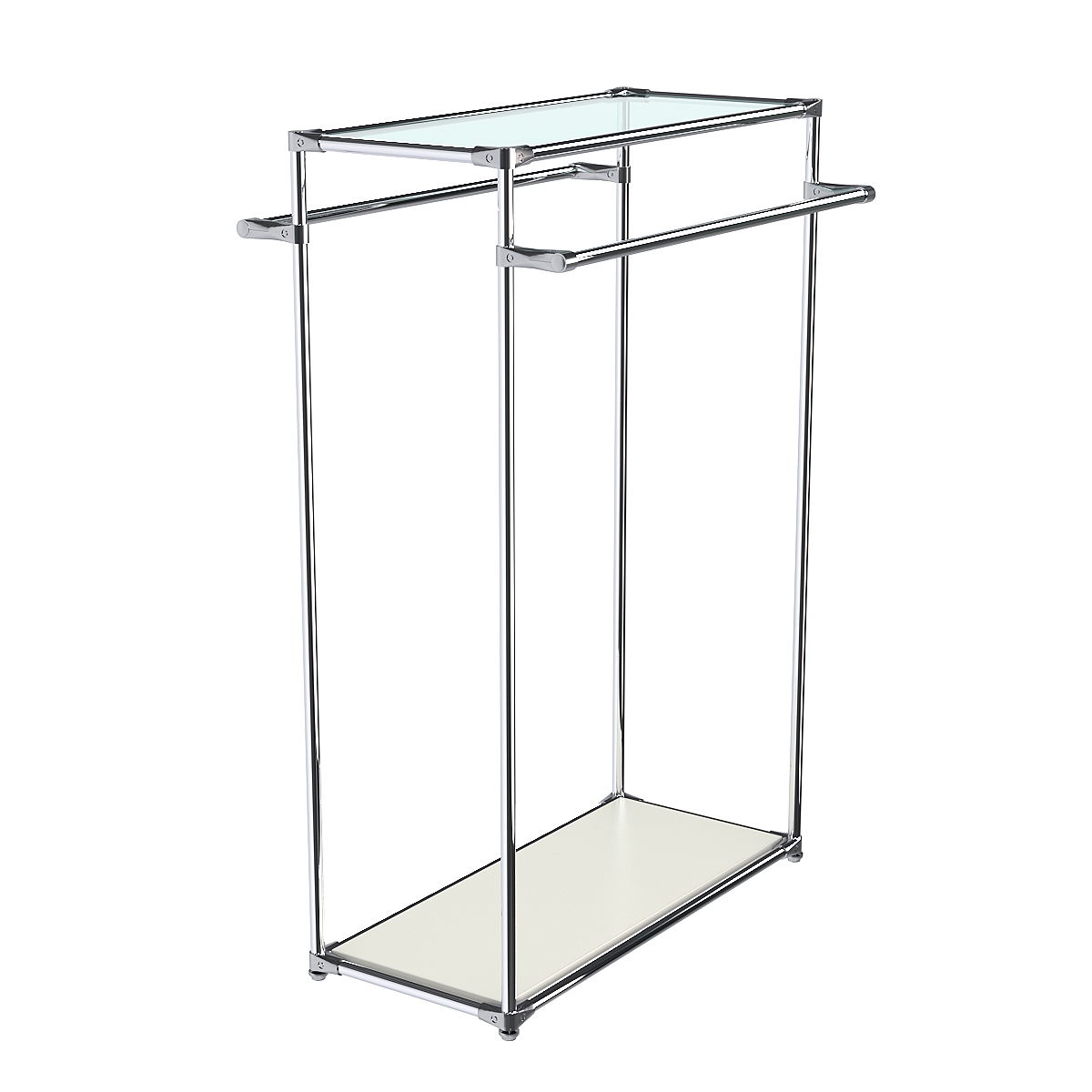 Хромированный стенд-вешало TD-38 №1-1 с полкой стекло 6мм (прозрачное) Белый