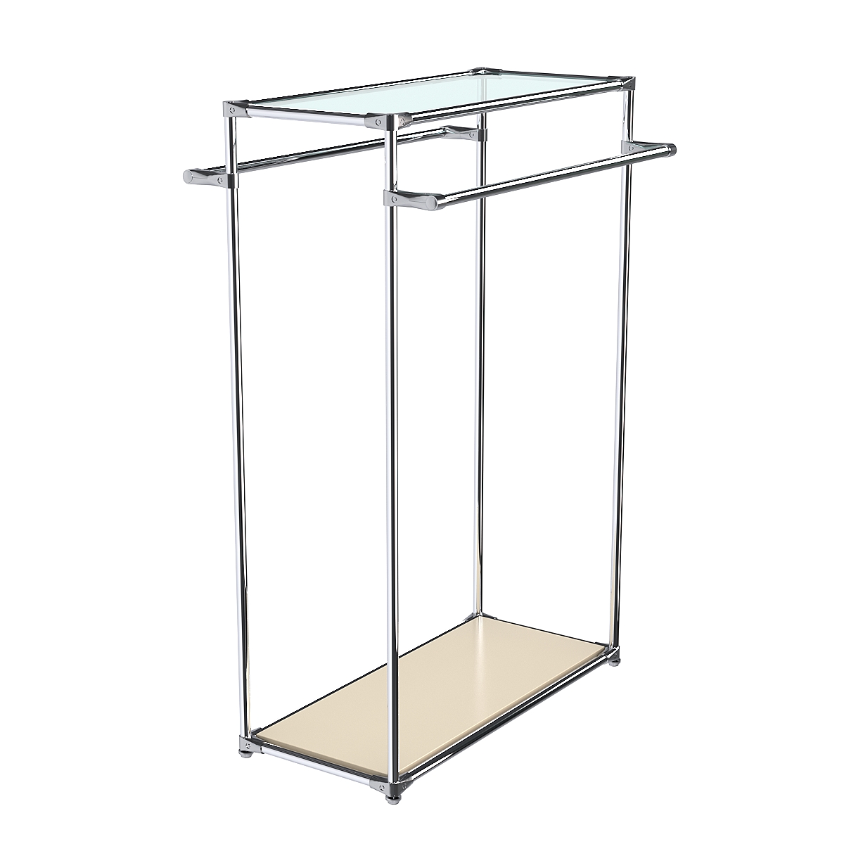 Хромированный стенд-вешало TD-38 №1-1 с полкой стекло 6мм (прозрачное) Крем Вайс
