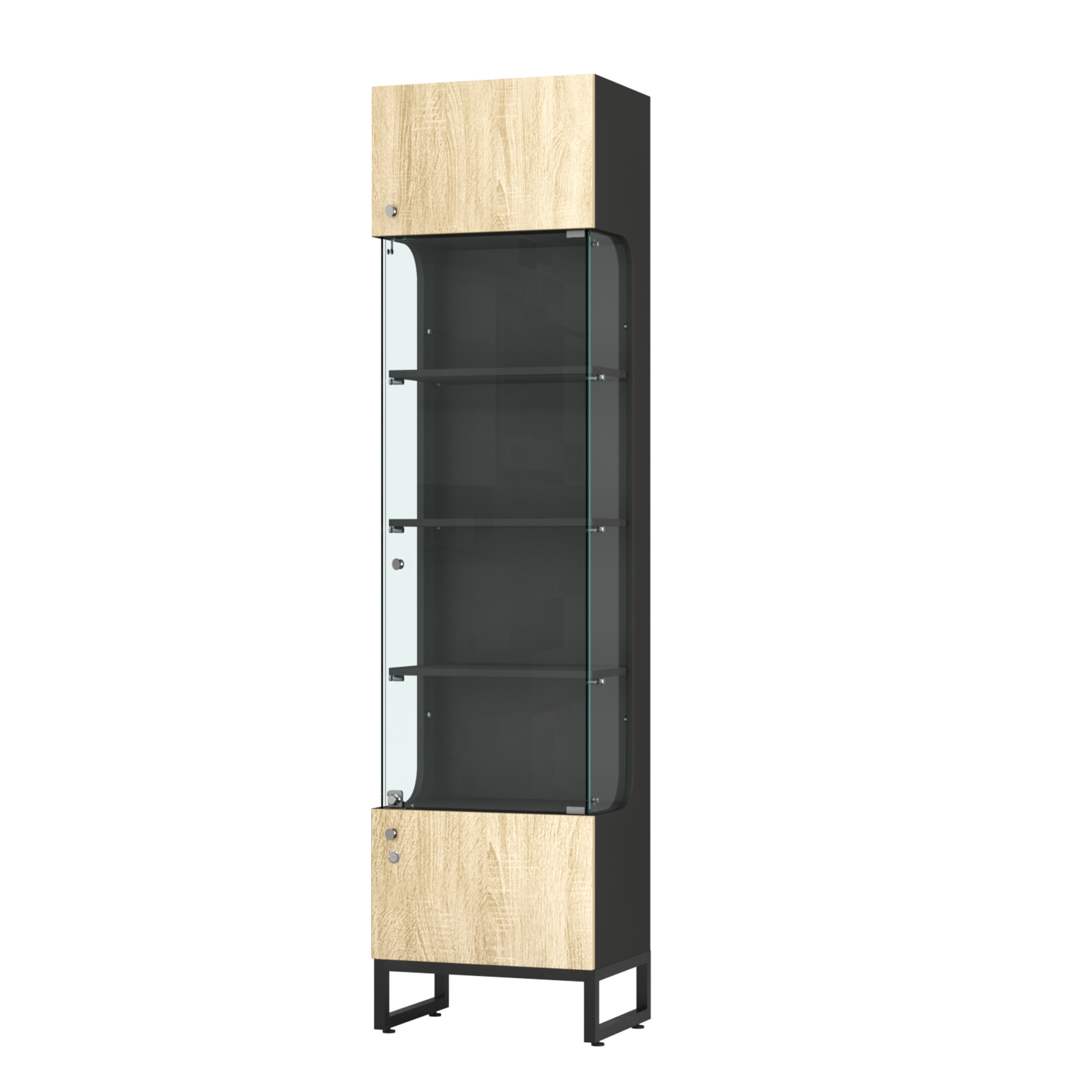 Витрина Монти №1 Черный + Дуб Канзас Коричневый