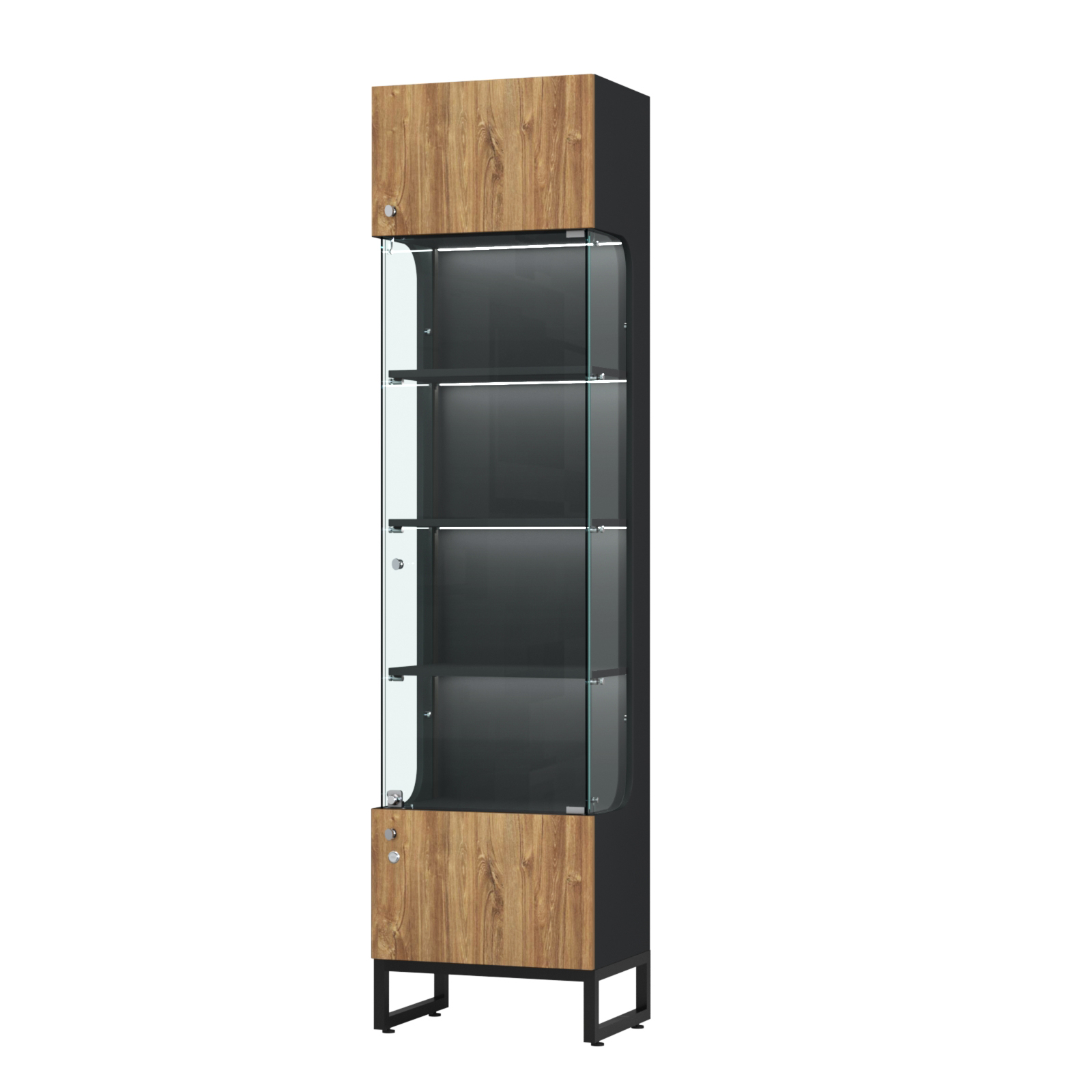 Витрина Монти №1-П Черный + Дуб Канзас Коричневый