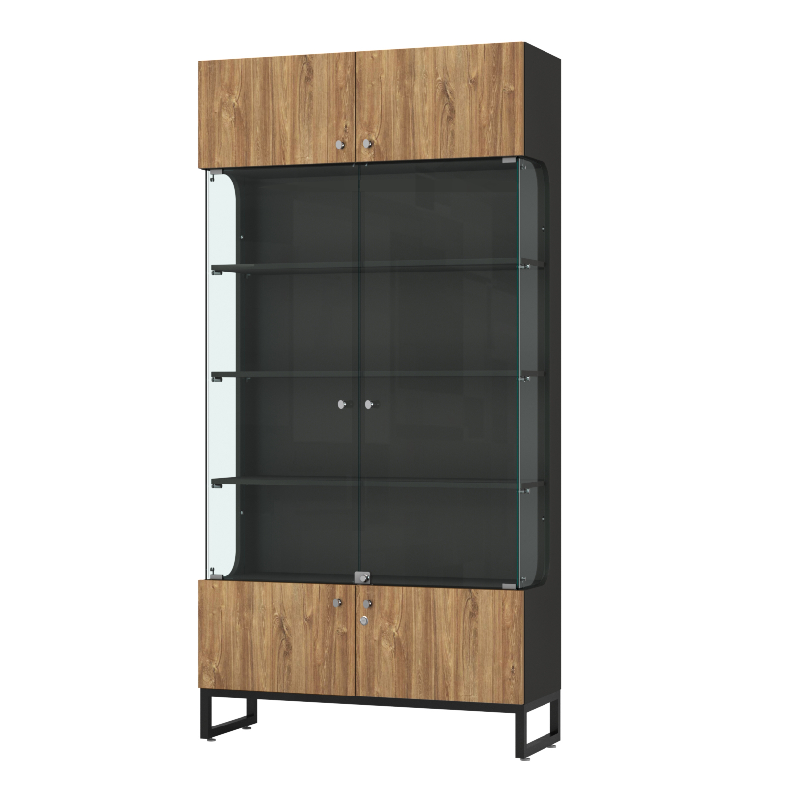 Витрина Монти №2 Черный + Дуб Канзас Коричневый