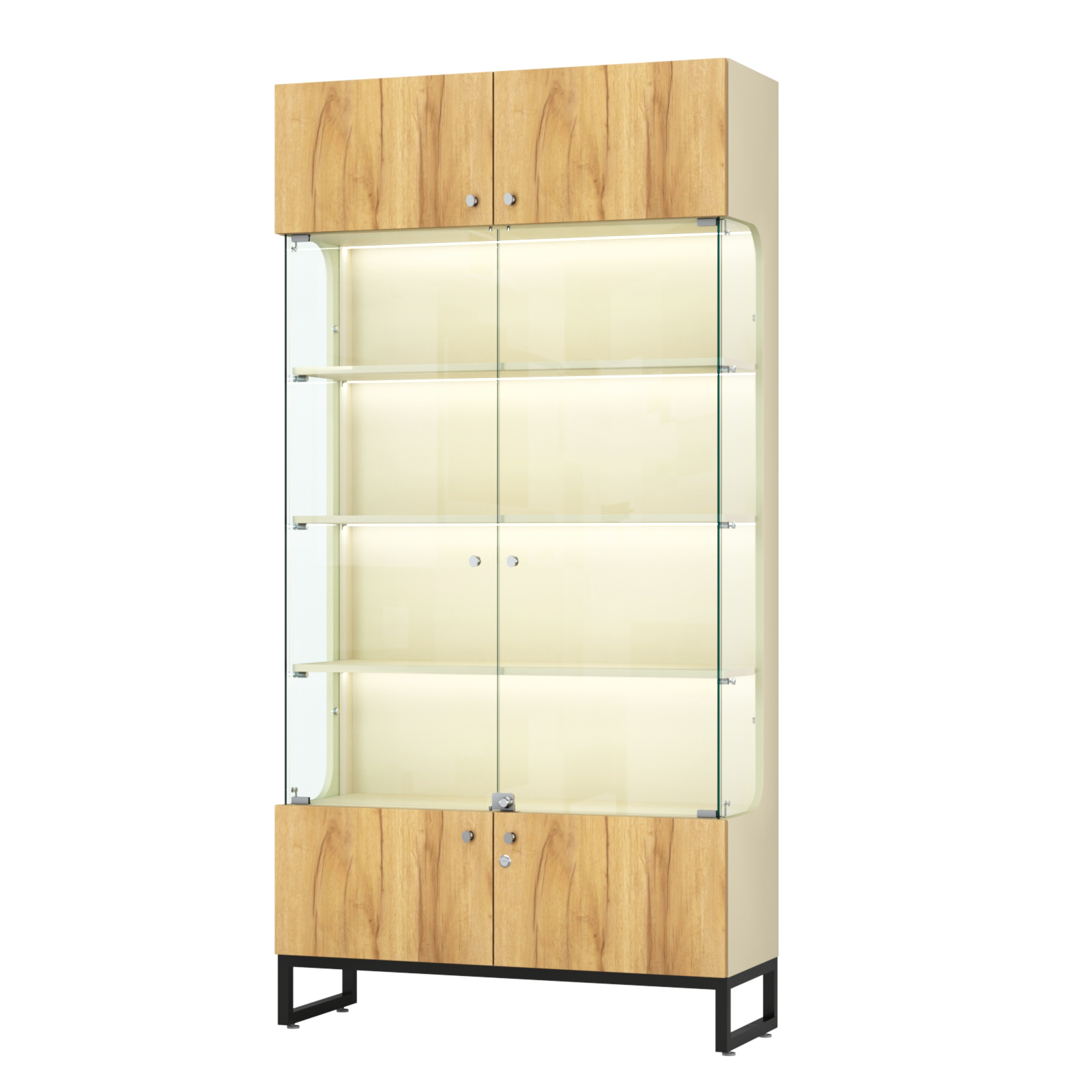 Витрина Монти №2-П Крем Вайс и Дуб Золотистый