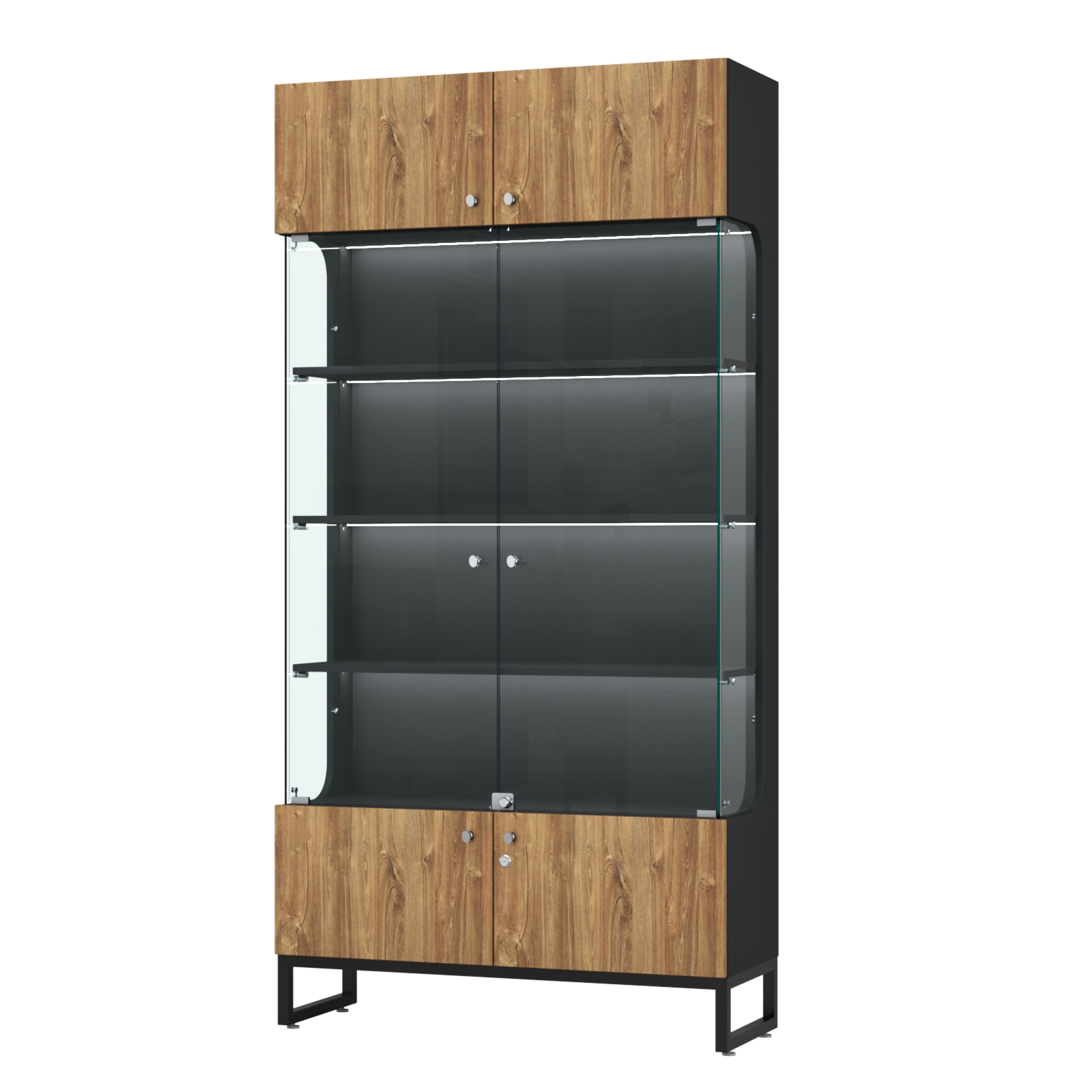 Витрина Монти №2-П Черный + Дуб Канзас Коричневый