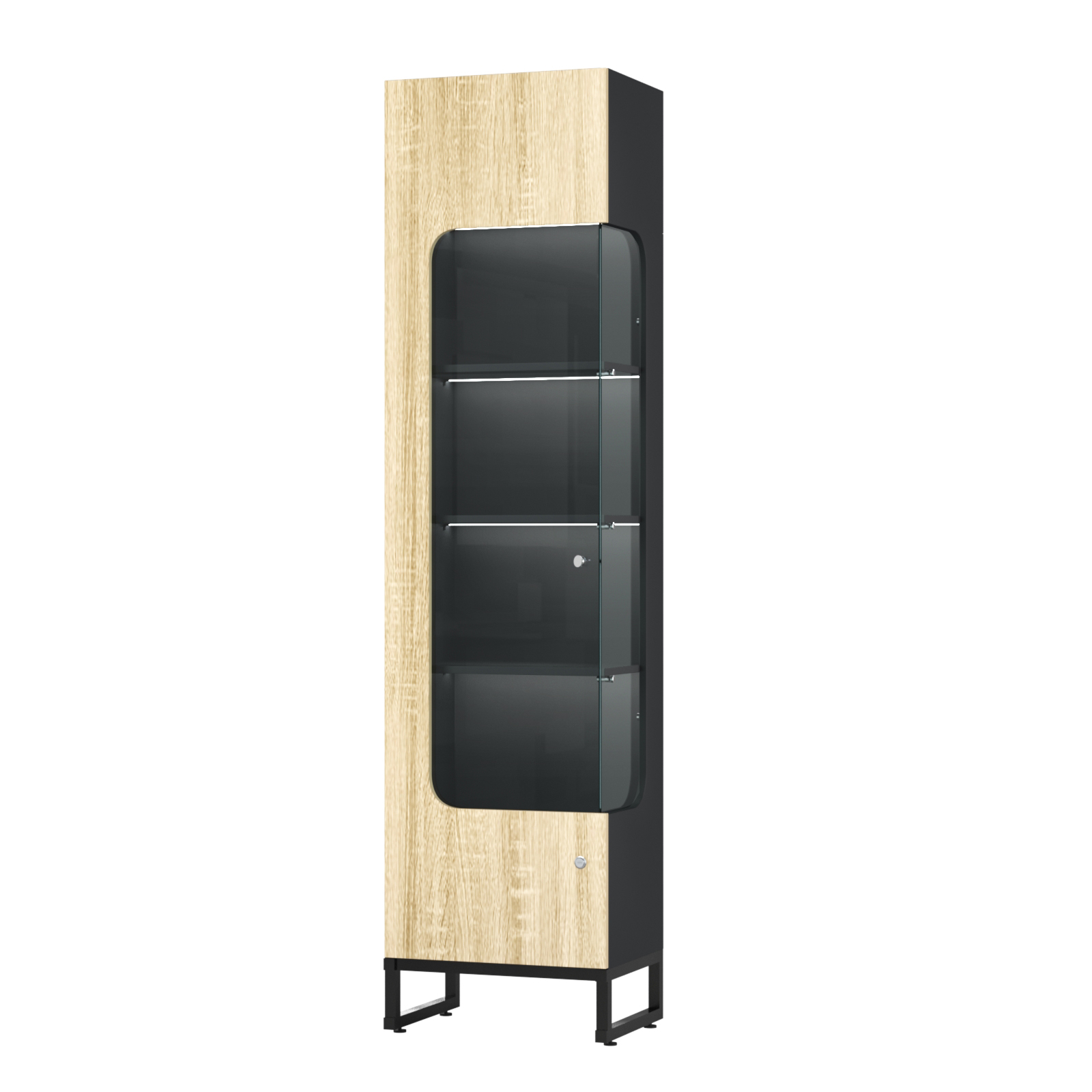 Витрина Монти №3-П правая Черный + Дуб Сонома