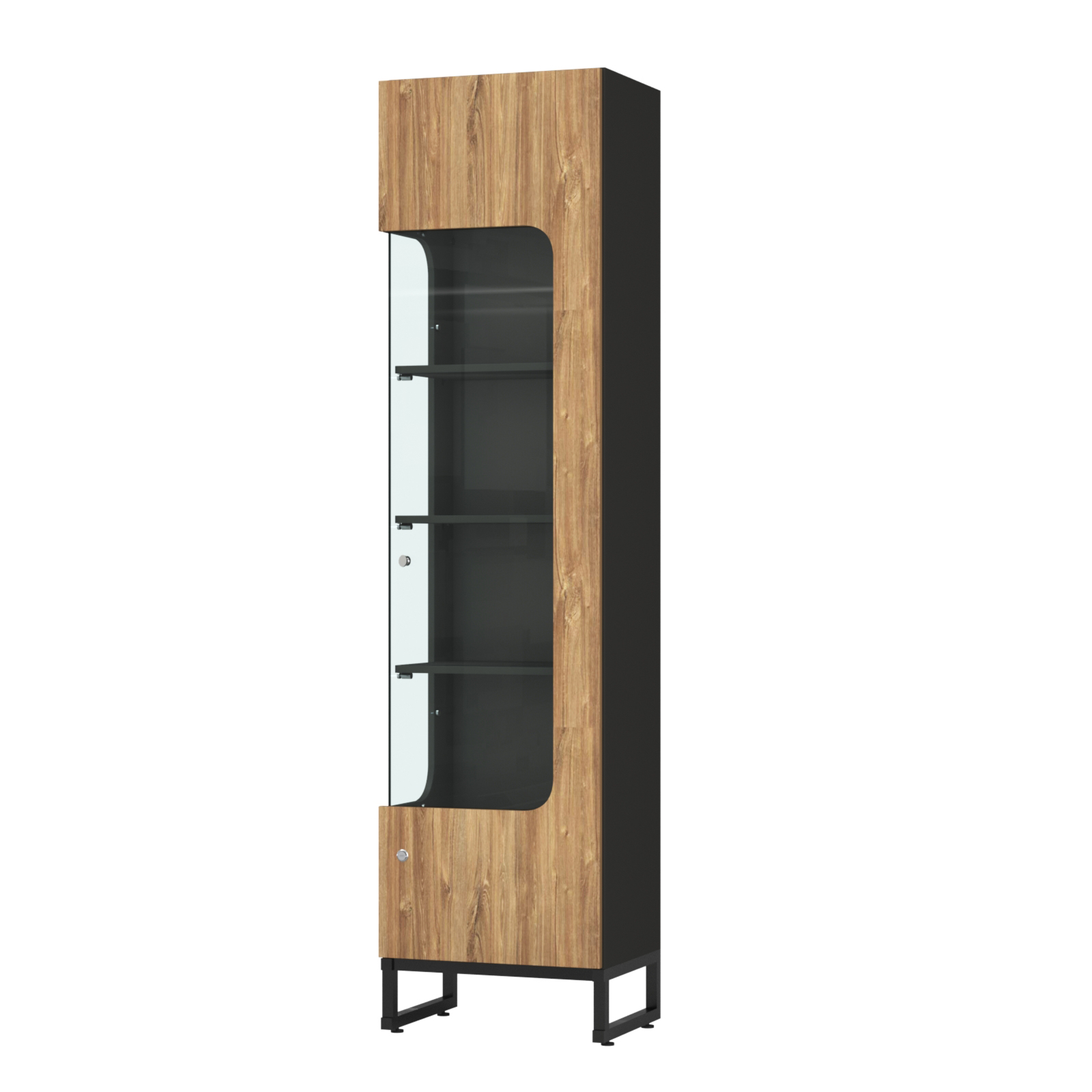 Витрина Монти №4 левая Черный + Дуб Канзас Коричневый