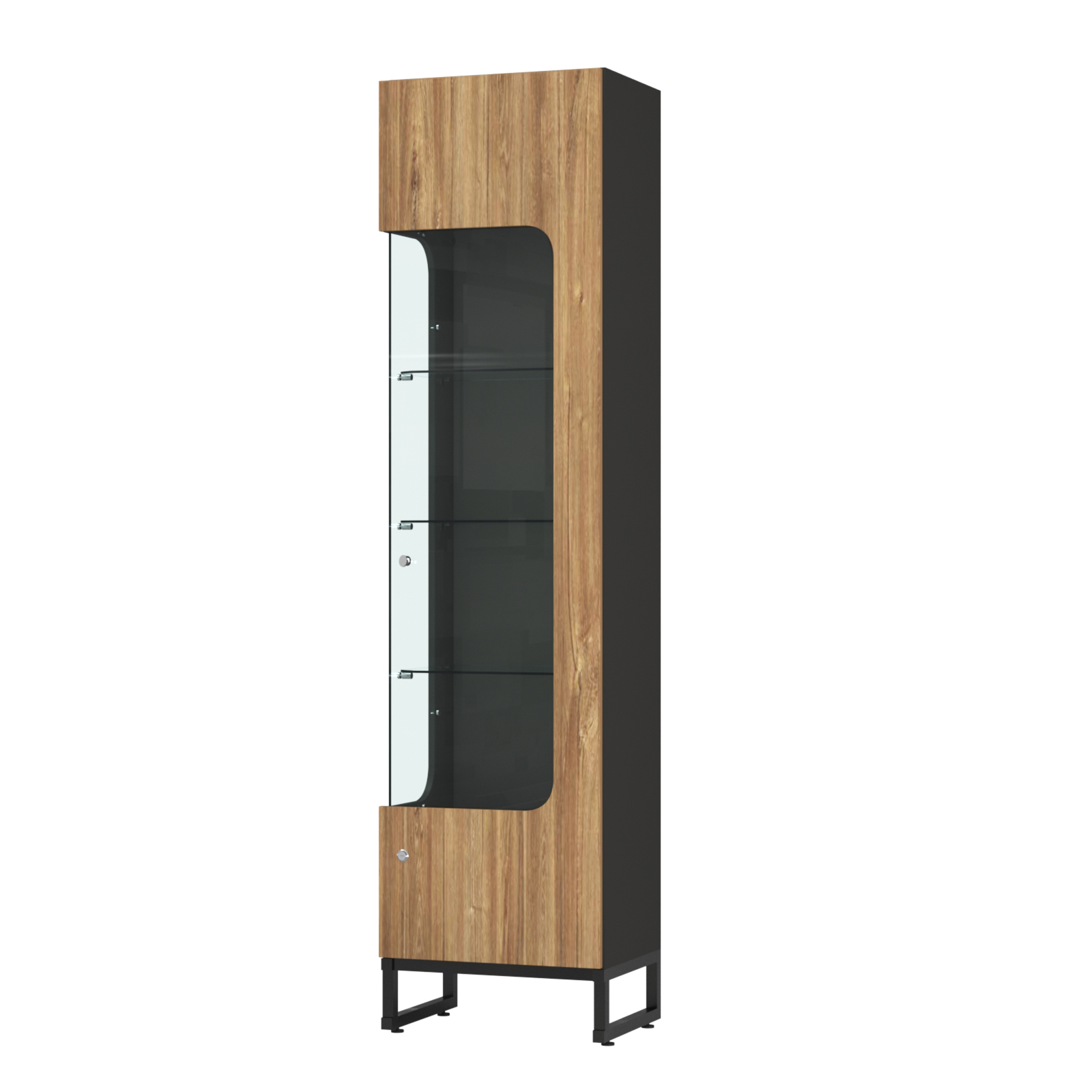 Витрина Монти №4-С левая Черный + Дуб Канзас Коричневый