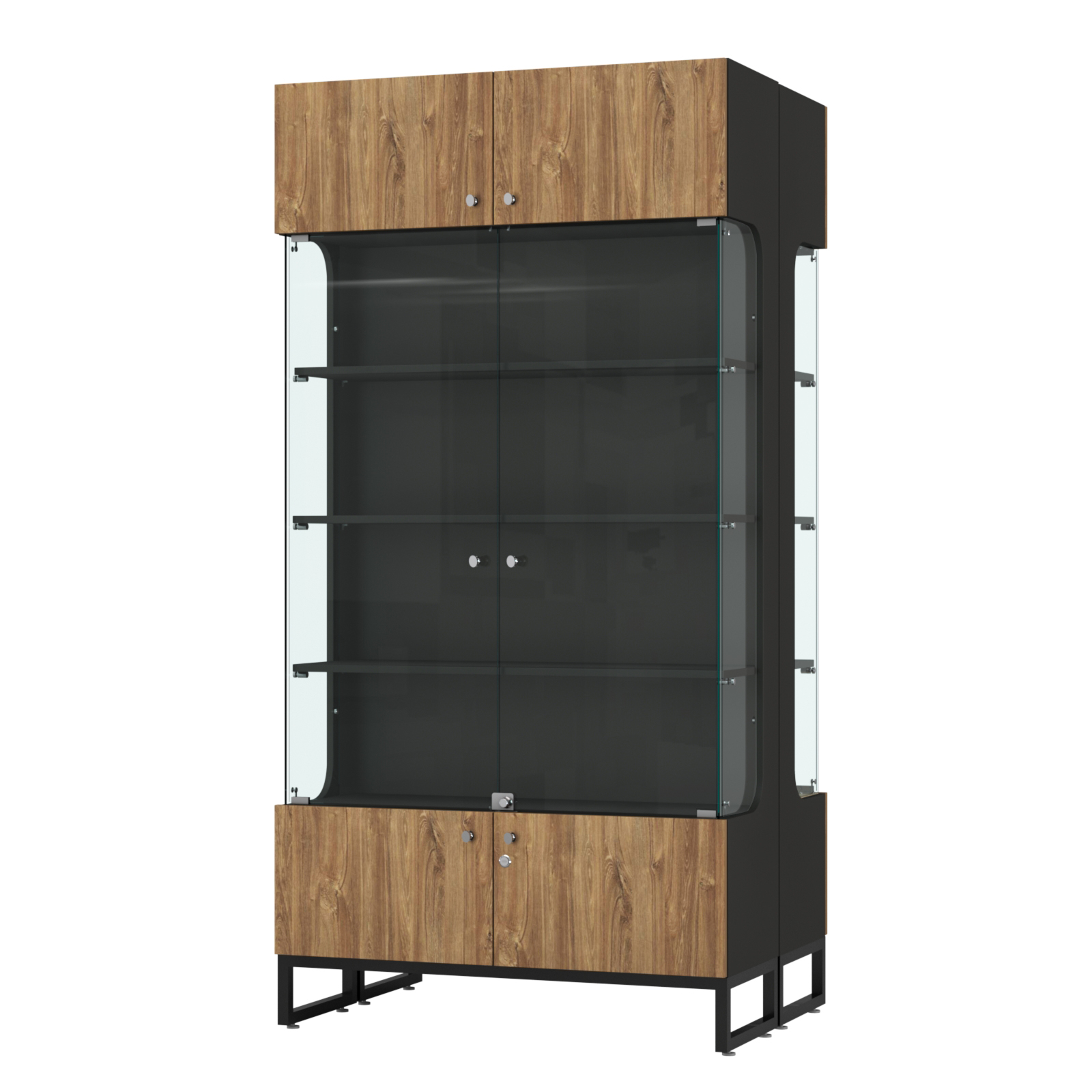 Витрина Монти №5 двусторонняя Черный + Дуб Канзас Коричневый