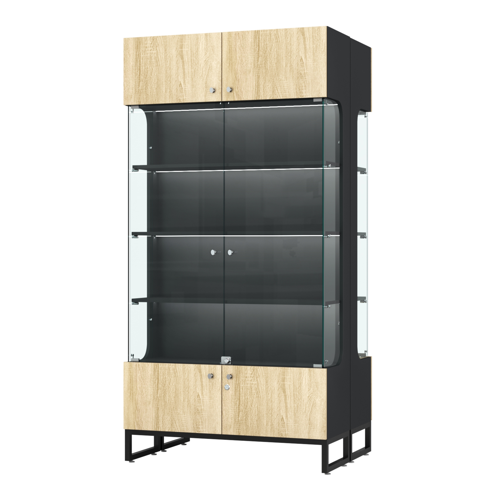 Витрина Монти №5-П двусторонняя Черный + Дуб Сонома