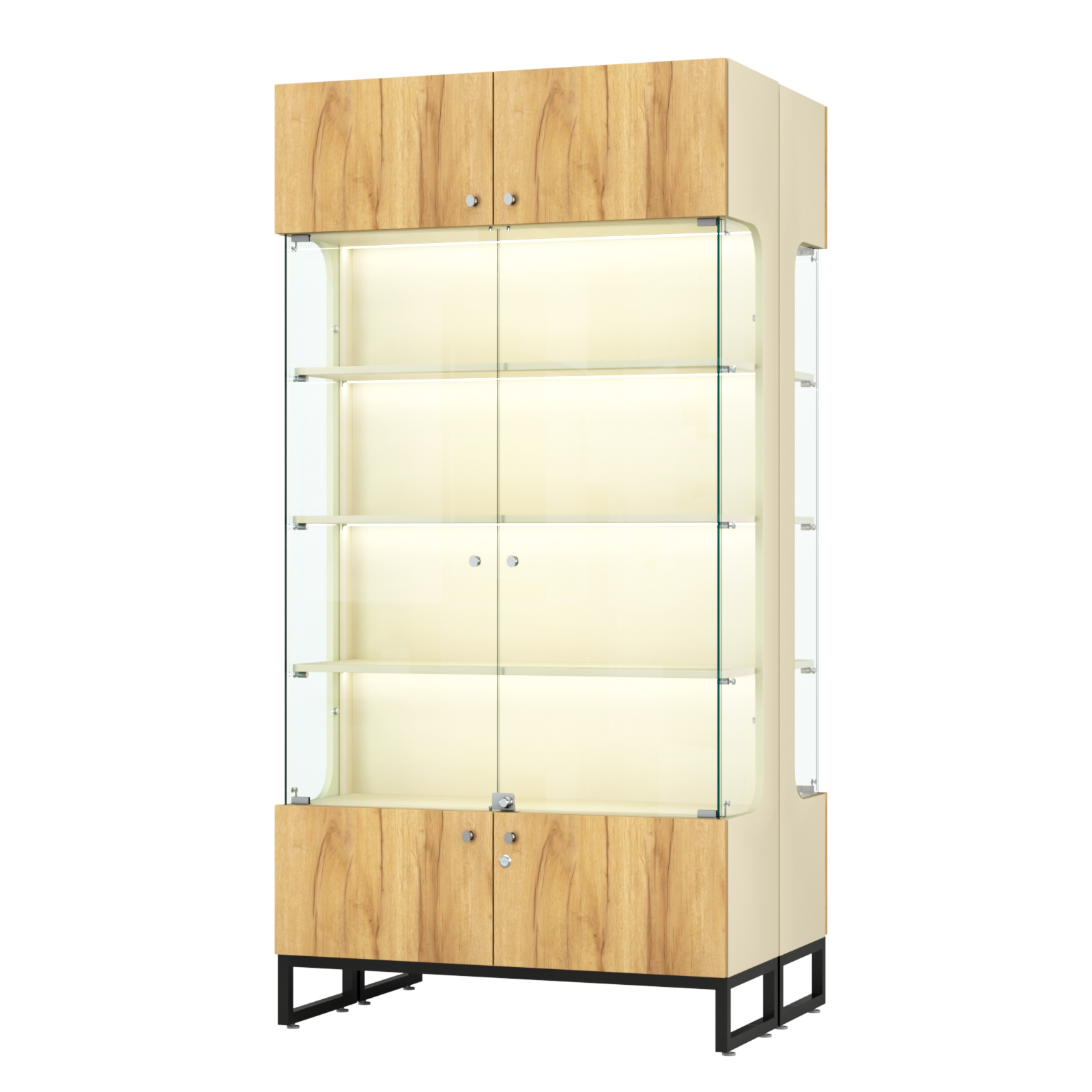 Витрина Монти №5-П двусторонняя Крем Вайс и Дуб Золотистый